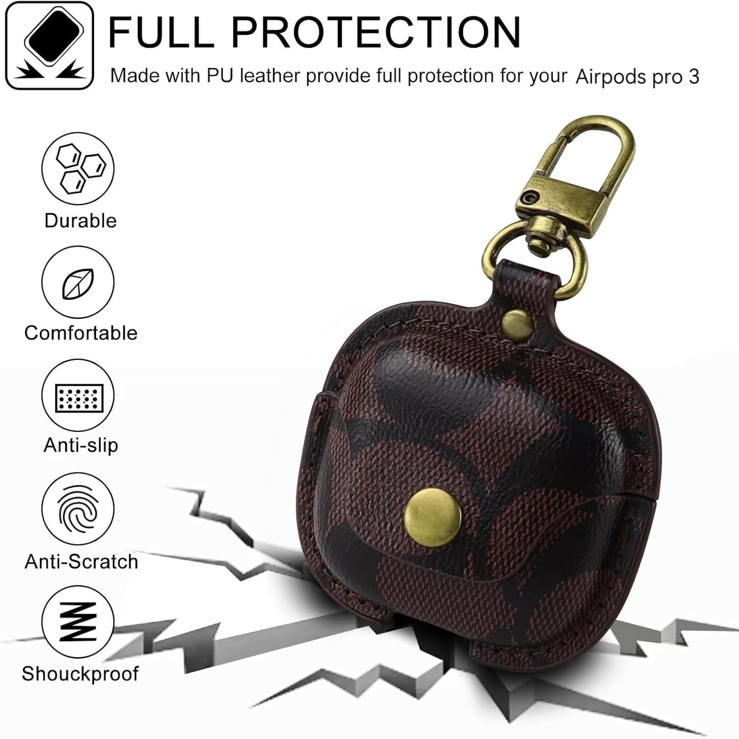 for AirPods Pro 3 Case, Cute Leather Full Body Shockproof Protective Drop Protection Cover for AirPods Pro 3nd Generation (B)