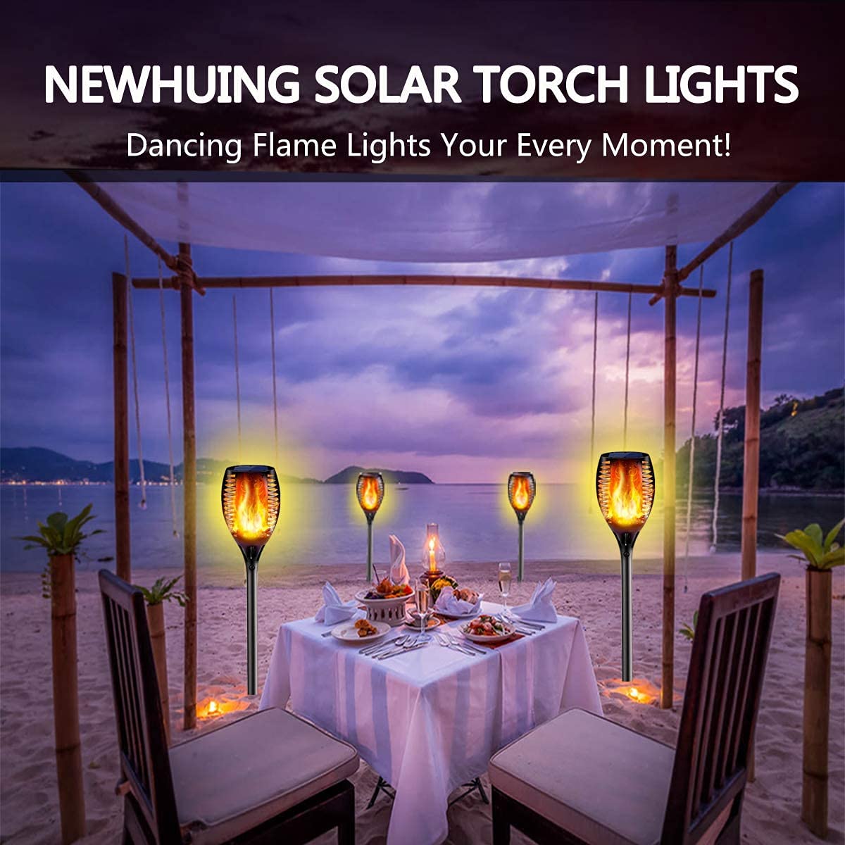4PCs Solar Torch Lights Outdoor, 43 inch 96 LED, Waterproof Landscape Garden Pathway Light with Vivid Dancing Flickering Flames, with Auto On/Off Dusk