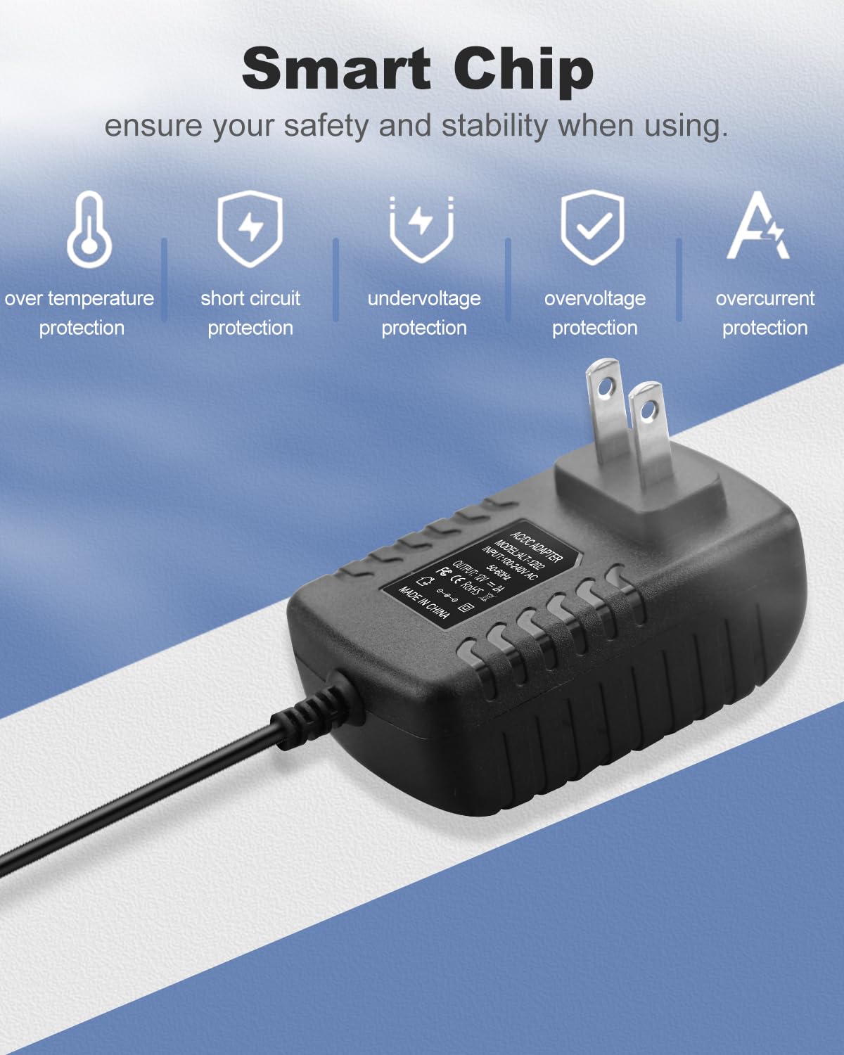 12V 2A DC Power Supply Adapter, AC 100-240V 50-60Hz to 12 Volts 2 Amps, Power Cord with 5.5mm x 2.5mm Barrel Jack, Tip Center Positive