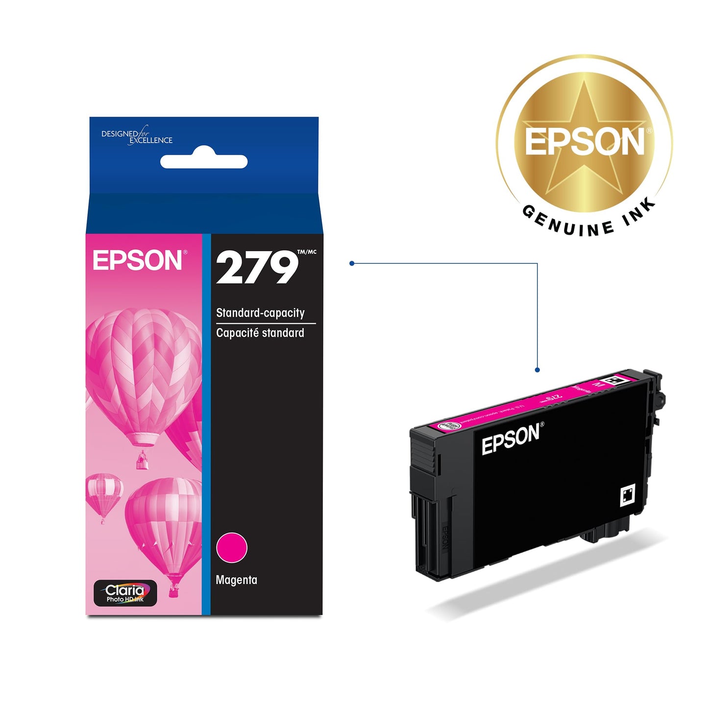 Epson 279 Claria Photo HD Ink Standard Capacity Magenta Cartridge (T279320-S) Works with Expression Photo XP-980