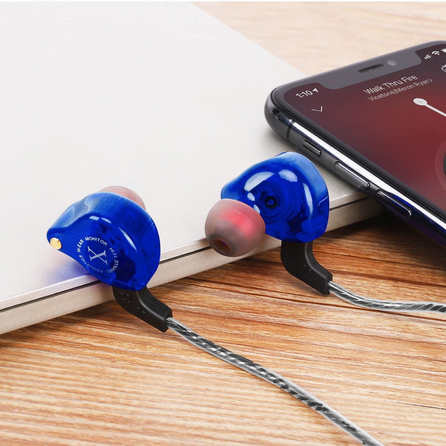 UrbanX iX2 Pro Dynamic Hybrid Dual Driver in Ear Musicians Earphones with Mic Tangle-Free Cable in-Ear Earbuds Headphones for TCL 10 5G UW