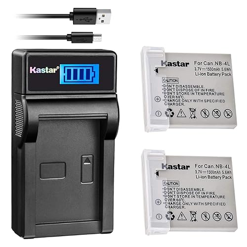 Kastar Battery (X2) & LCD Slim USB Charger for Canon NB-4L and Canon ELPH 100 HS, 300 HS, 310 HS, 330 HS, VIXIA mini, Powershot SD400, SD450, SD600