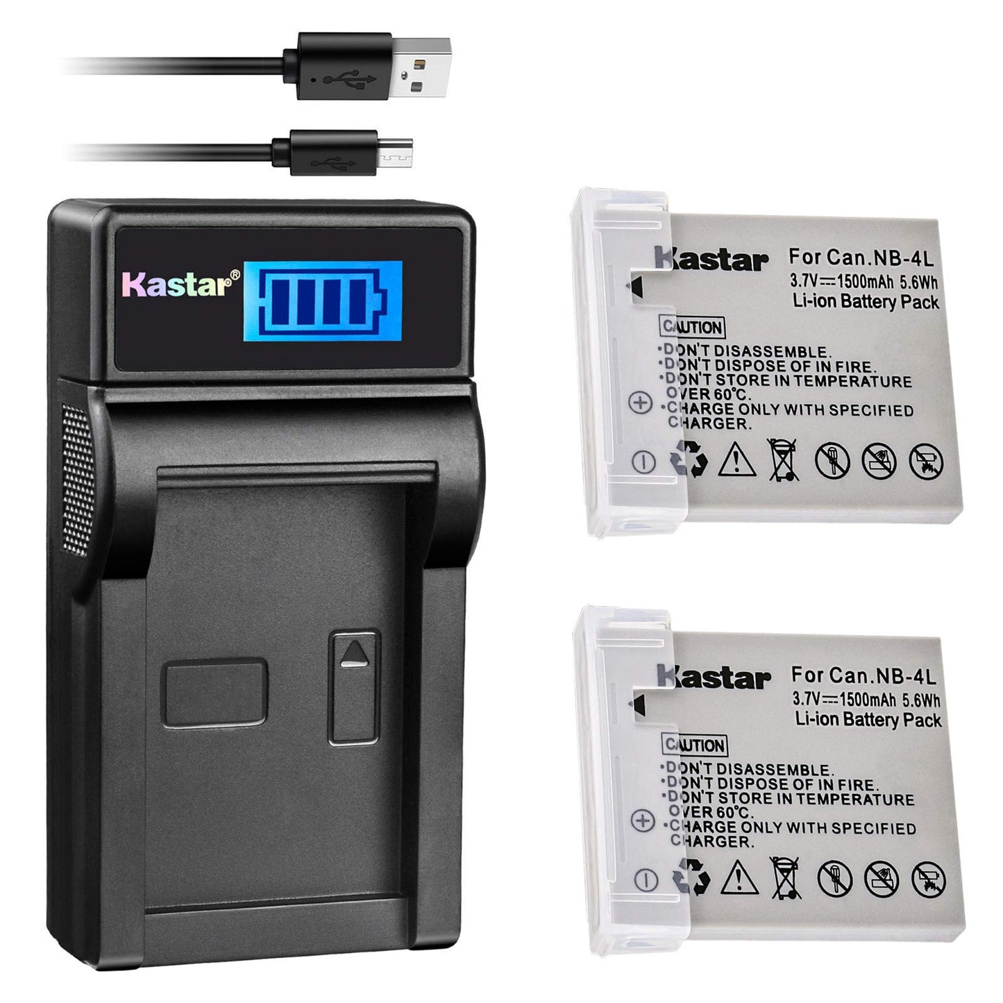 Kastar Battery (X2) & LCD Slim USB Charger for Canon NB-4L and Canon ELPH 100 HS, 300 HS, 310 HS, 330 HS, VIXIA mini, Powershot SD400, SD450, SD600