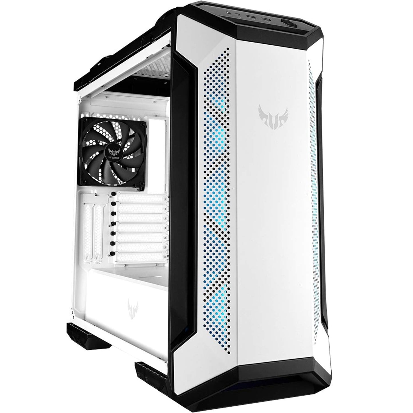 ASUS TUF Gaming GT501 White Edition Mid-Tower Gaming Case, EATX Support, Pre-Installed Four Fans, 2 x USB 3.1 Front Panel, Smoked Tempered Glass