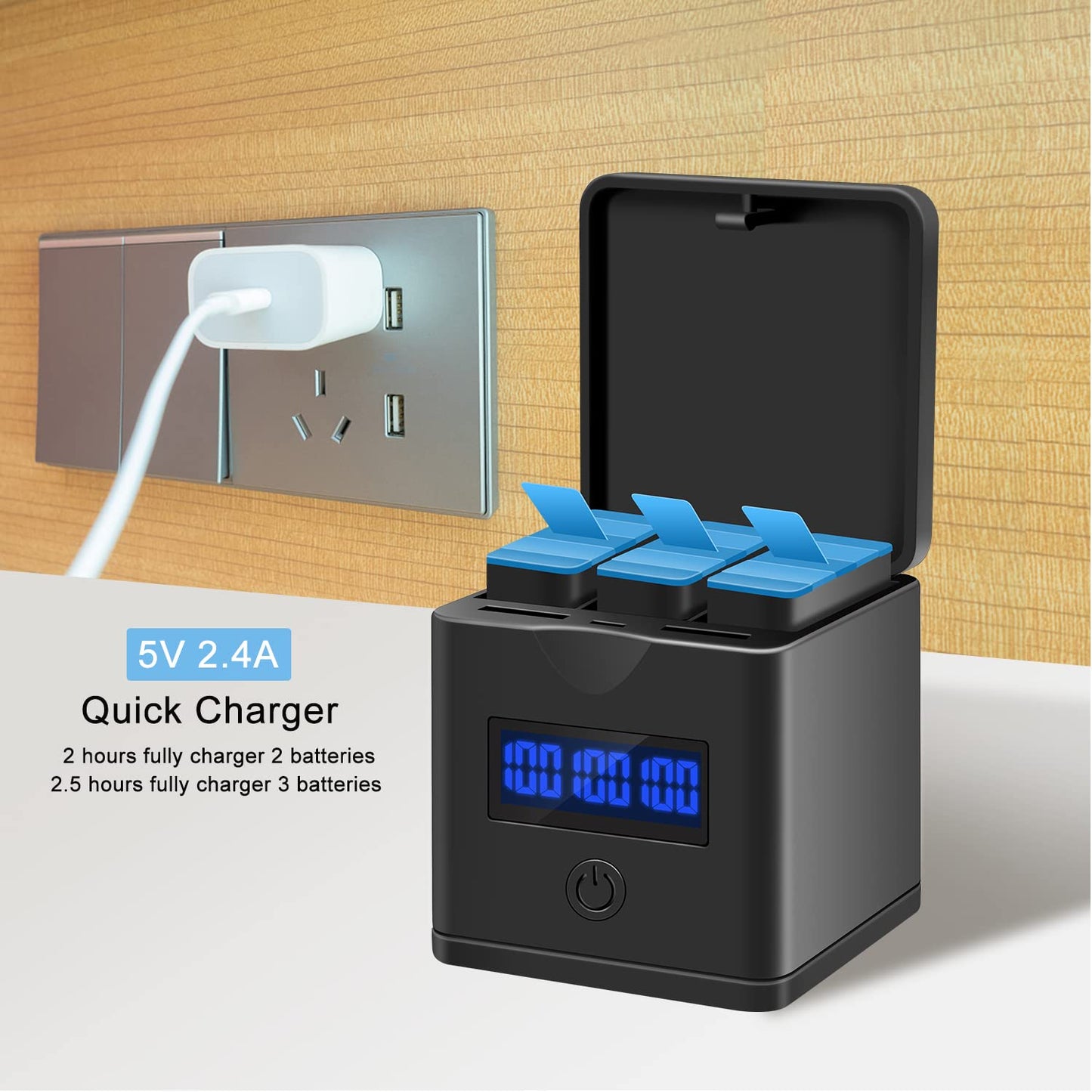 Suptig Battery Charger Compatible for GoPro Enduro Battery, Hero 12, Hero 11, Hero 10, Hero 9 Battery, 3-Channel Battery Charger Station for Gopro