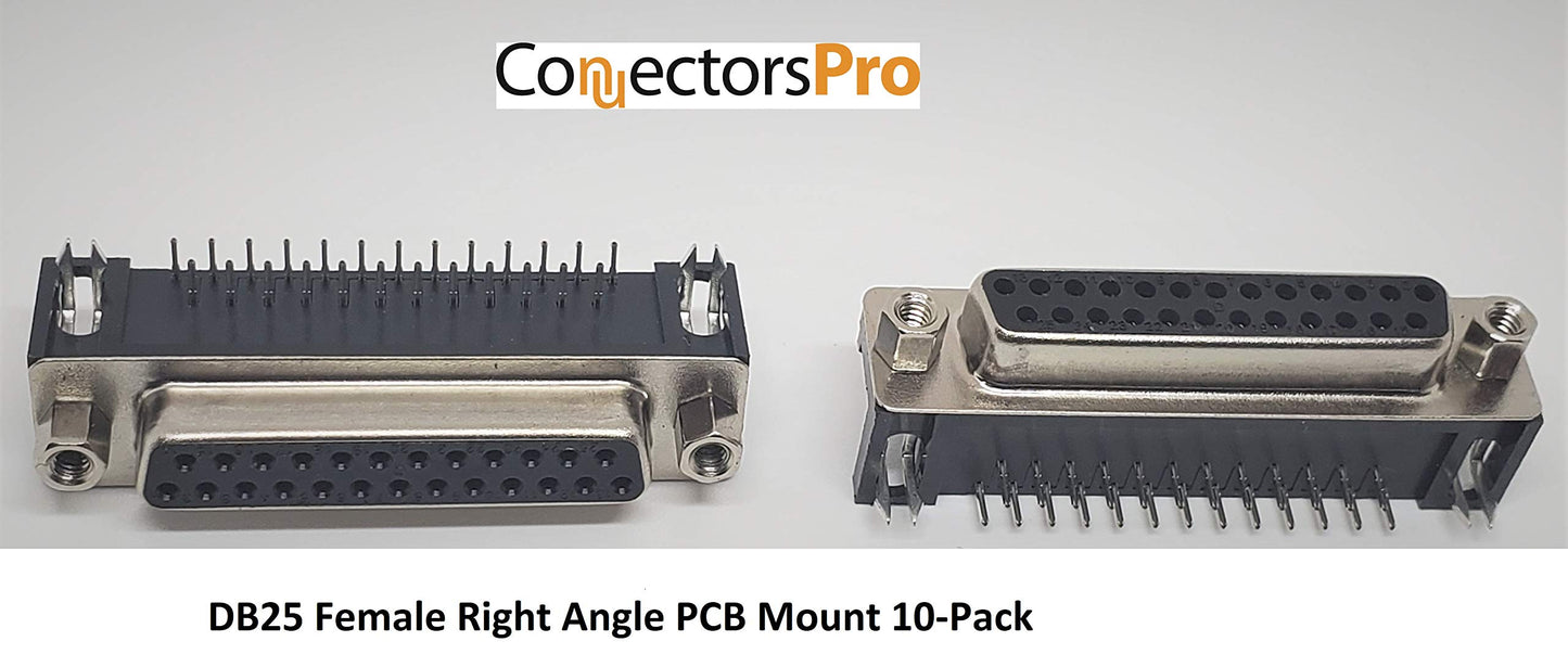 PC Accessories- - Connectors Pro 10-PK DB25 Female Right Angle PCB Mount Connector, 90 Degree D-Sub 10-Pack