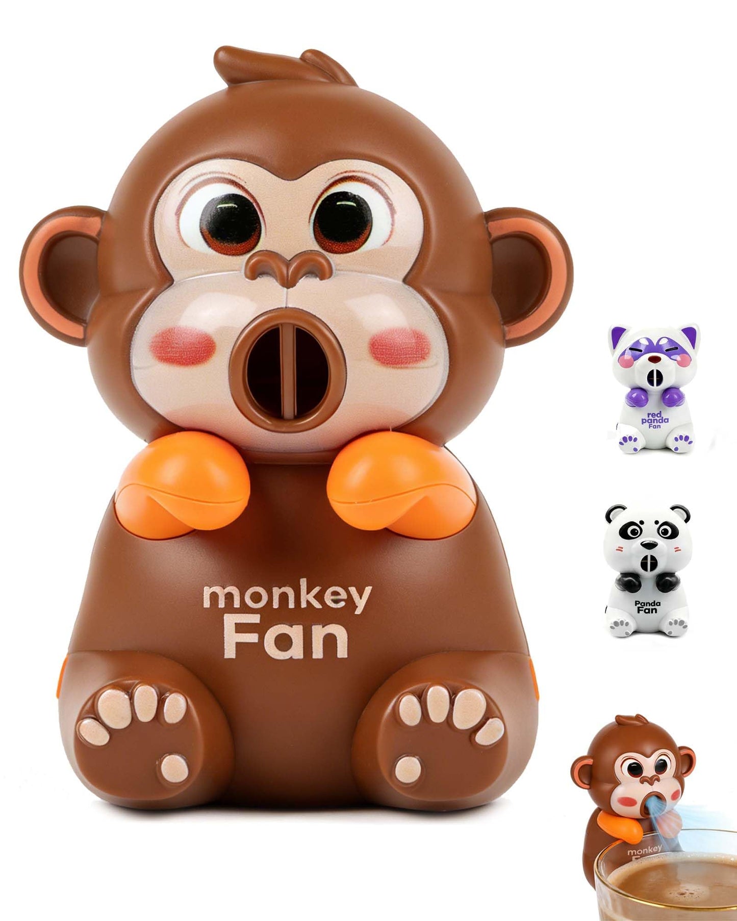 LUANTUO Cute Cartoon Animal Mini Fan - Rechargeable, Portable, and Quiet Operation for Cup Side Cooling, Home, and Outdoor Use (Monkey)