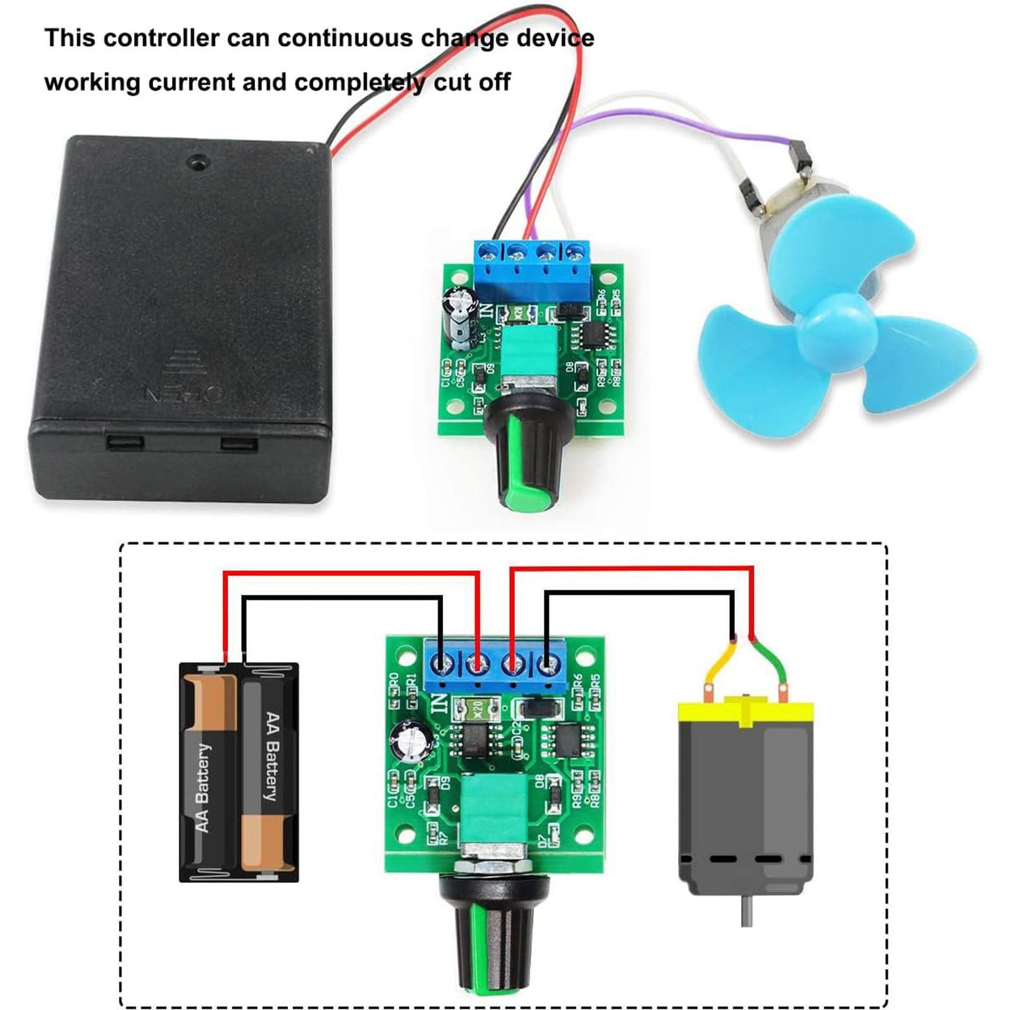 KEAcvise 12-Pack 1803BK/B PWM Motor Speed Controller - 1.8-12V DC Input, 2A Max Output with Adjustable Knob, for Model Cars/DIY Robotics/RC…