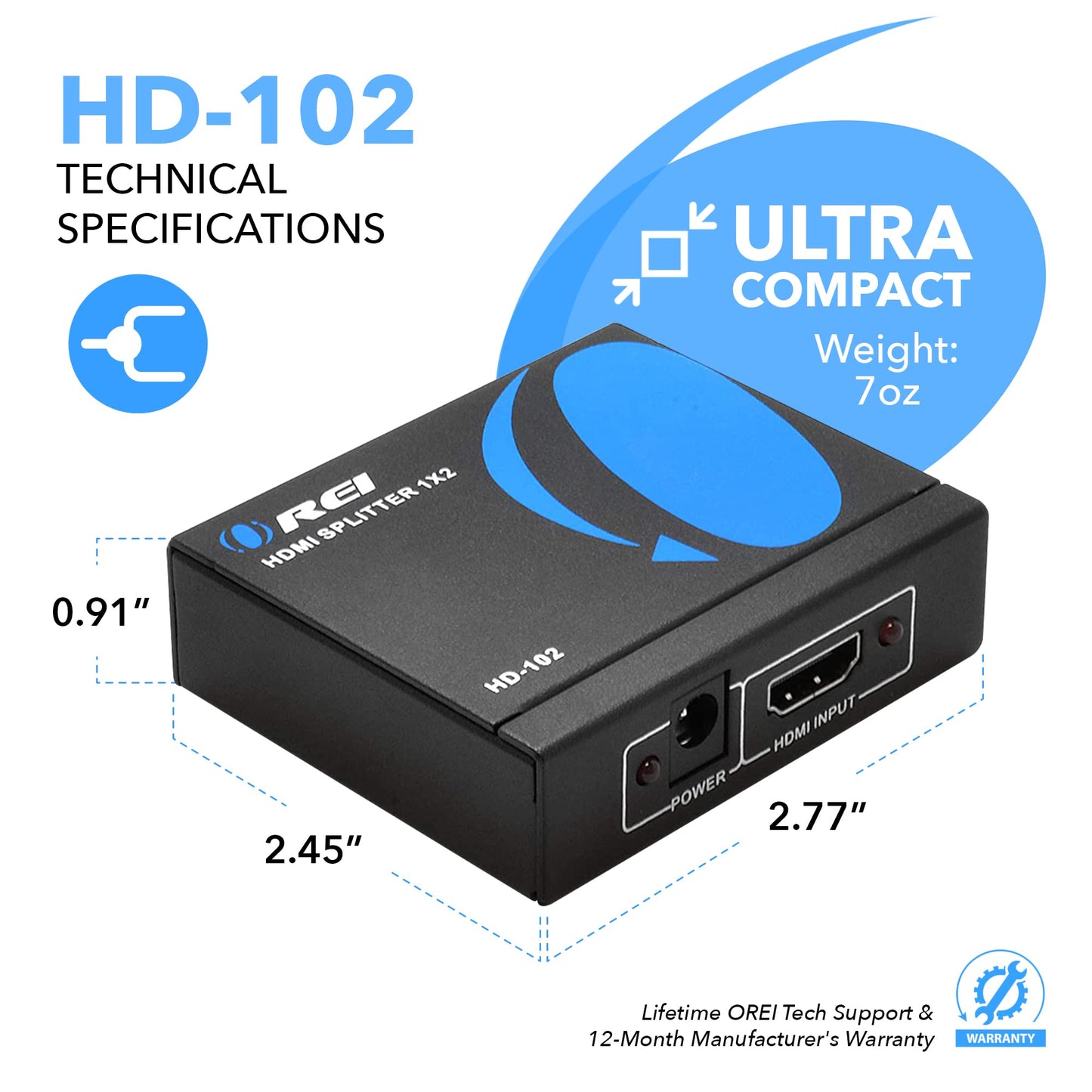 OREI HDMI Splitter 1 in 2 Out - For TV Mirror Only - Not for Multi Monitors, No HDCP bypass, USB Powered, No Adapter Included,1080P@60Hz & 4K@30Hz