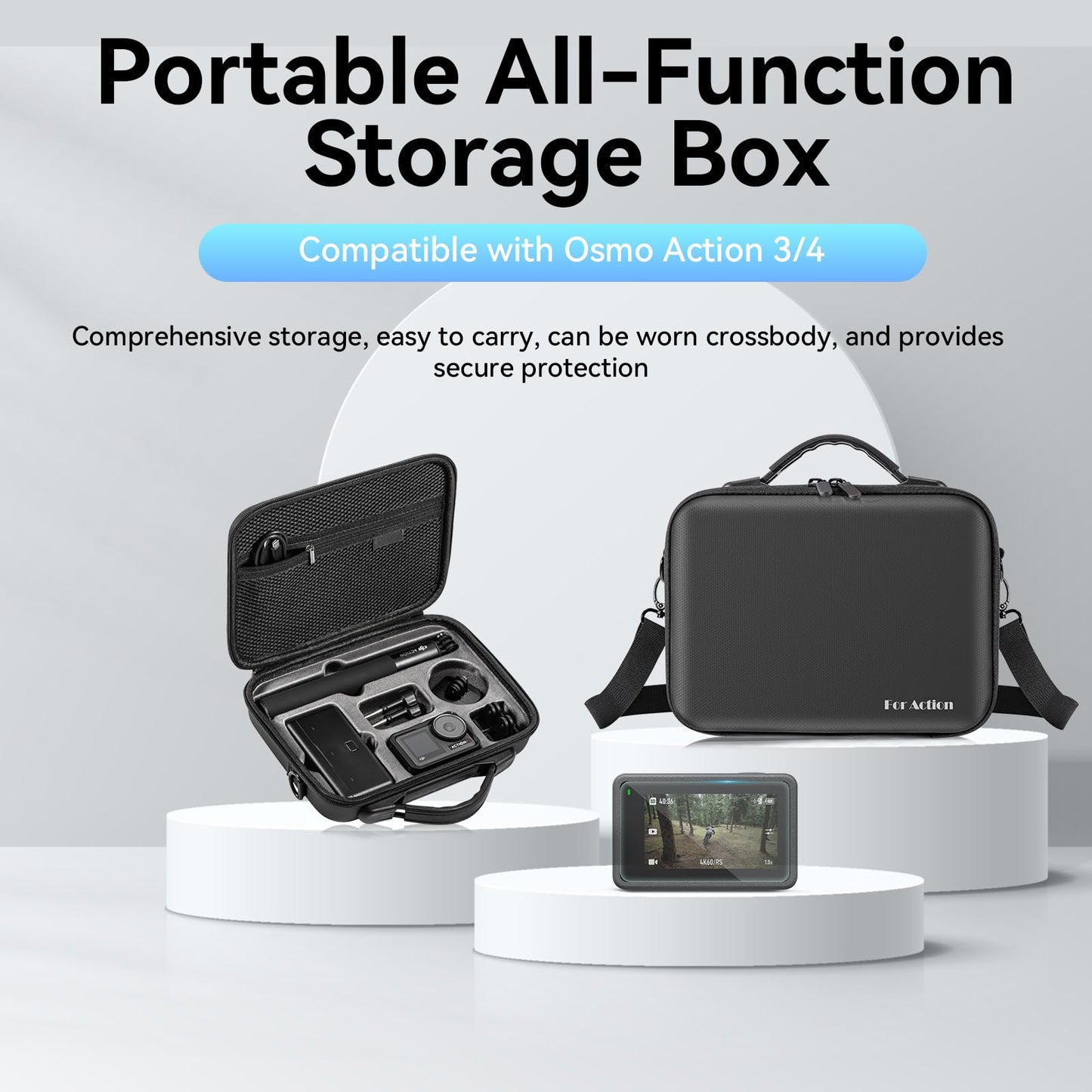 DJI 3 in 1 Accessories Kit Compatible with Dji Osmo Action 4, Includes Screen Protector, Carrying Case, Silicone Protective Case, Camera Accessory