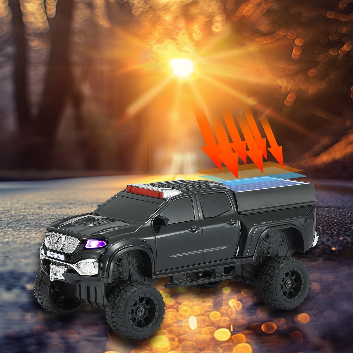 WSTER WS-697 Pickup Truck Bluetooth Replica Speaker - Solar Wireless Car Speaker with LED Lights, TWS Stereo, FM Radio, USB/TF Playback, Hands-Free