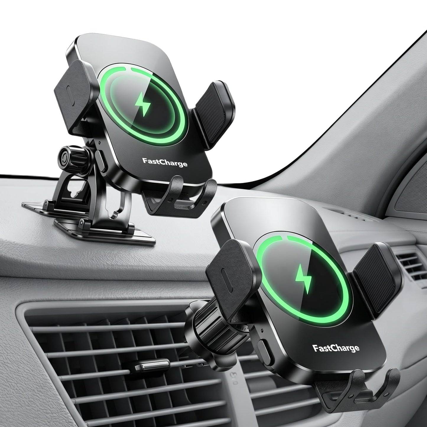 Wireless Car Charger, 15W Fast Charging Auto-Clamping Phone Holder Phone Mount?Windshield+Vent+Dash? Car Accessories for Women Men fit for iPhone 17