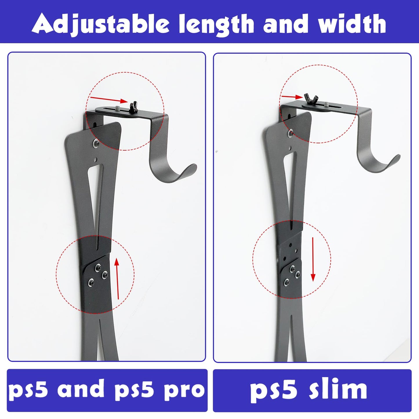 ZHSX Wall Mount for Ps5 Models,Ps5 Shelf Playstation Wall Mount Compatible with Ps5?Ps5 Pro and Ps5 Slim Disc Adjustable Length and Width Holds Two