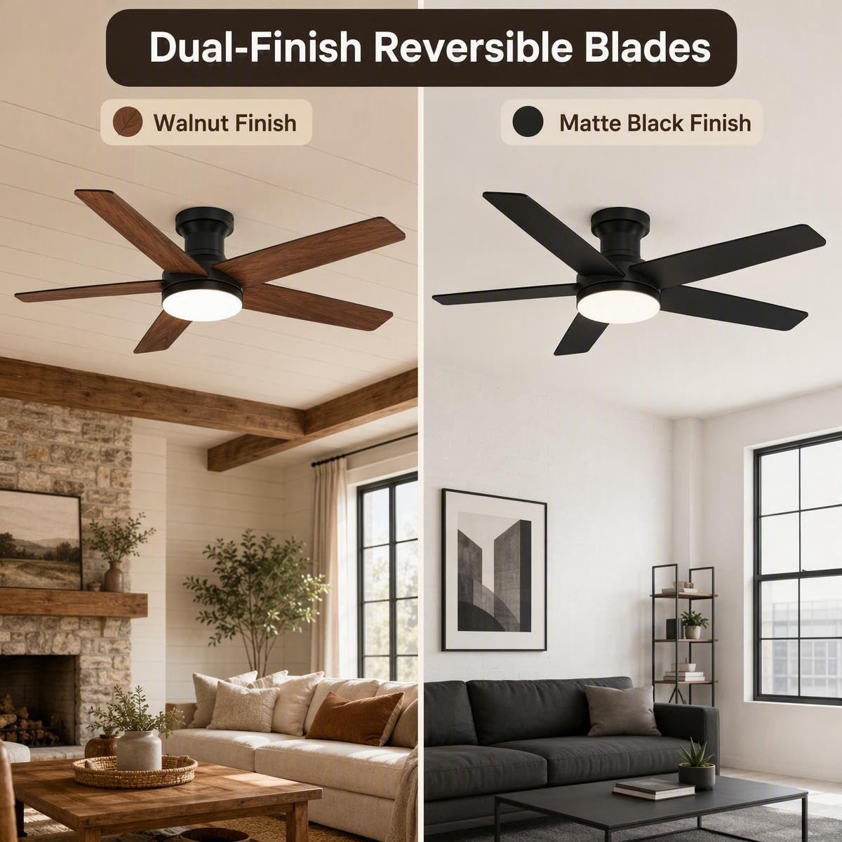 GarveeHome 42 Inch Flush Mount Ceiling Fan with LED Light and Remote
