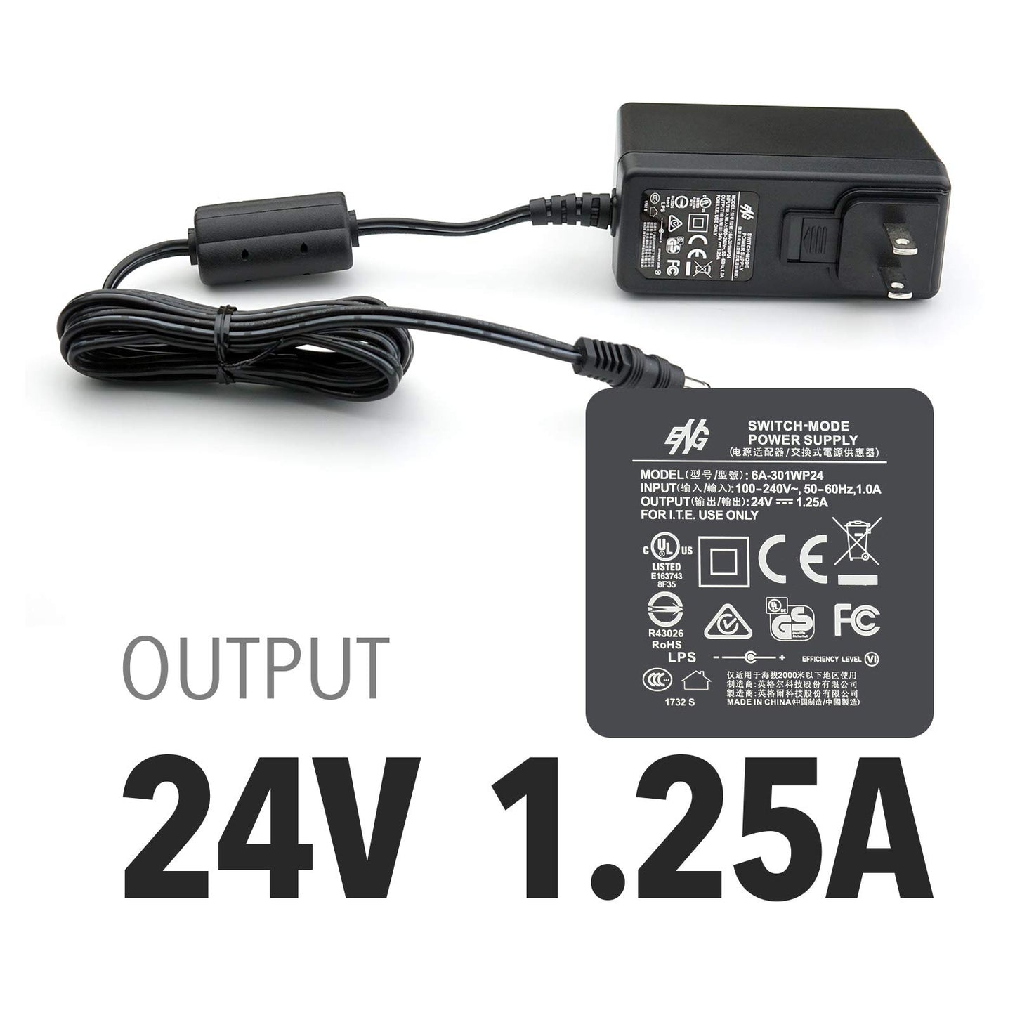 Plustek Power Adapter 24V 1.25A for OpticPro A320L,OpticBook A300 Plus,SmartOffice PS506U, PS3140U, PS3180U use