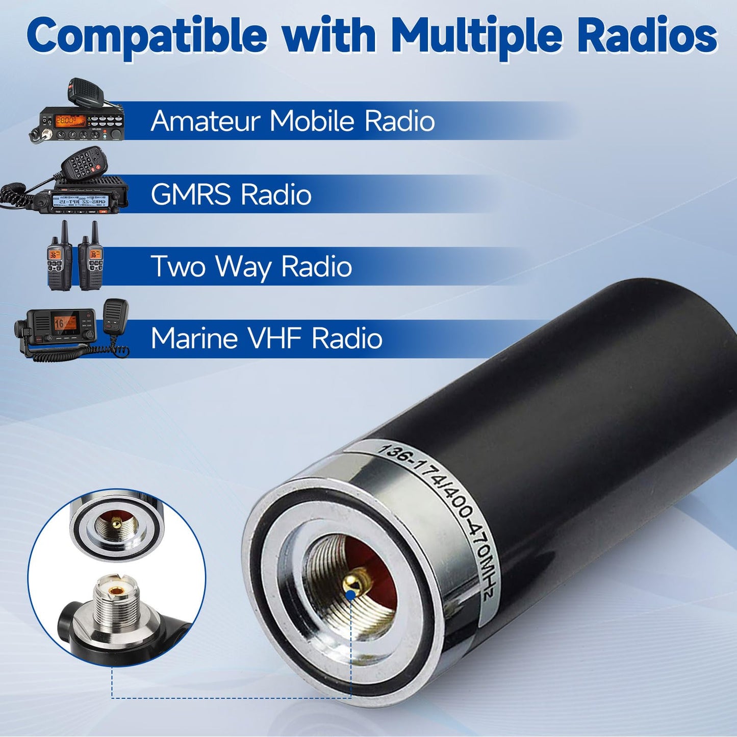 Bingfu Vehicle Ham Radio Antenna Dual Band VHF UHF 136-174MHz 400-470MHz Low Profile PL259 Male Connector Antenna for Car Truck Amateur/Mobile/Two
