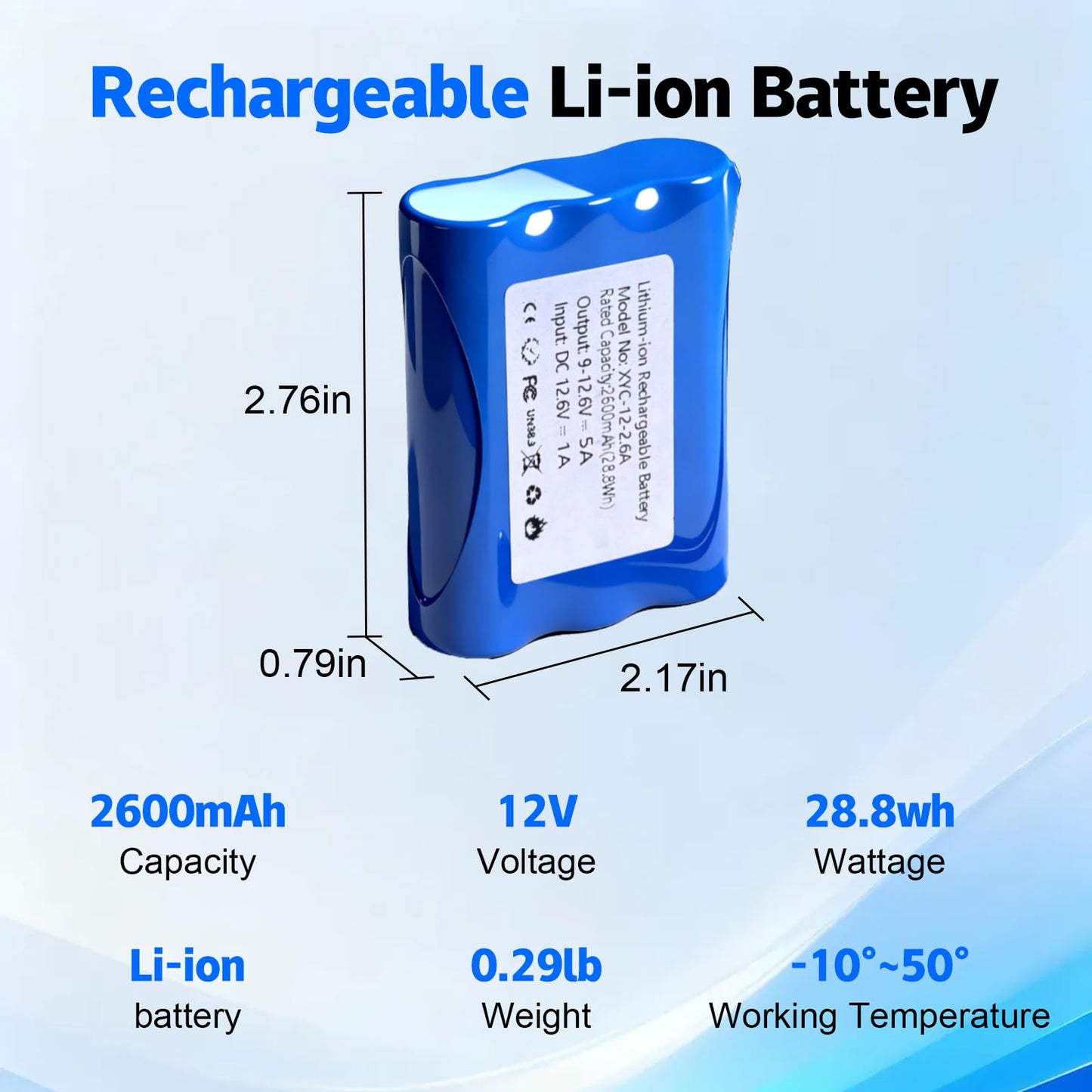 12V 2600mAh Rechargeable Li-ion Battery with Charger, Bare Leads Wire Battery Pack Perfect for DIY Project, Speakers, RC Car, Robot Toys, LED Light