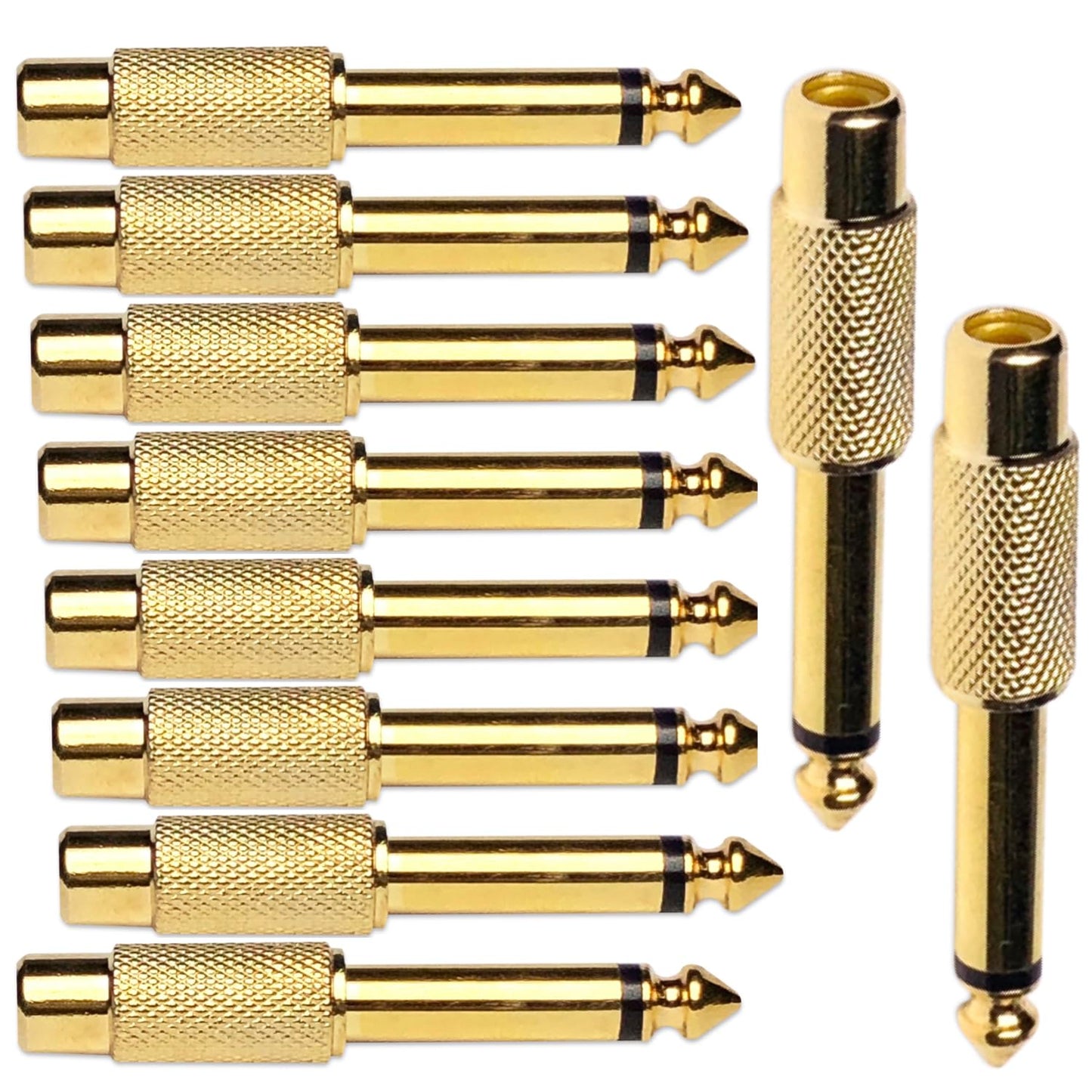 6.35mm 1/4" TS Plug to RCA Female Jack Adapter Connector - 6.35mm Mono Male to RCA Female, Gold-Plated, 10 Pack