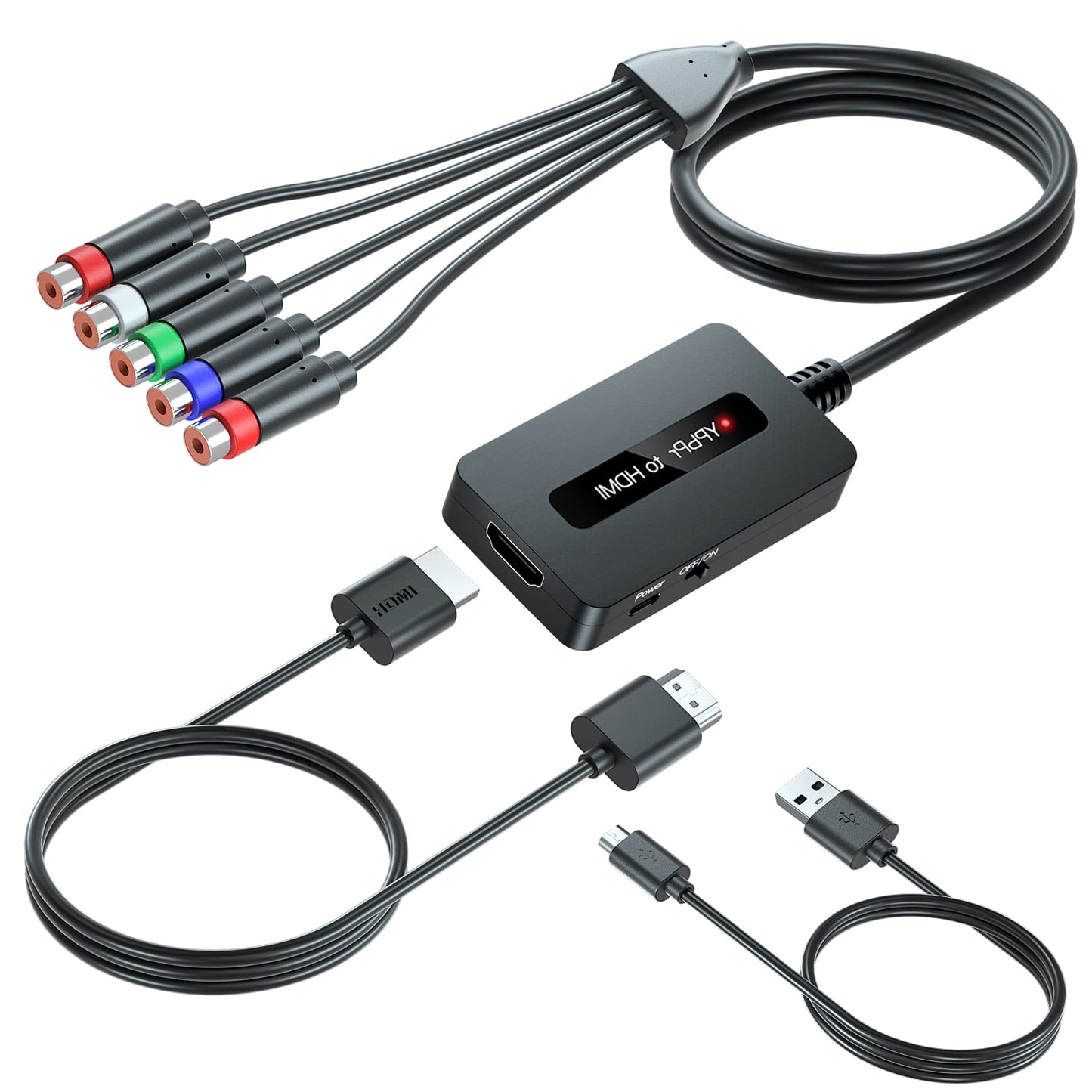 Female Component to HDMI Converter Cable with HDMI and Component Cables for PS2/ NGC/Wii/Xbox with Male Component, 1080P YPbPr to HDMI Converter