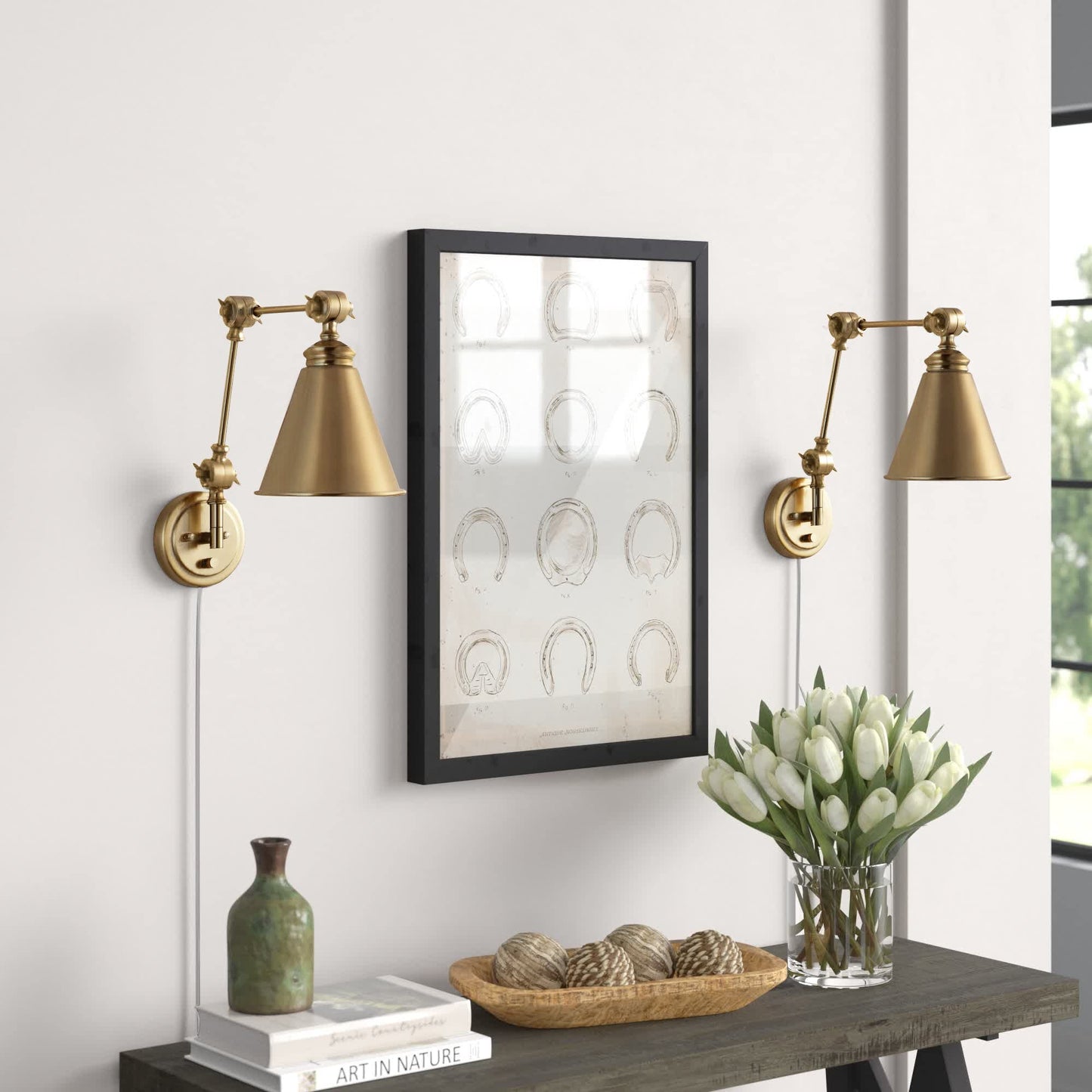 WINGBO Farmhouse Swing Arm Wall Sconce Set of 2, Industrial Adjustable Wall Lamp Light Fixture for Living Room Bedroom Vanity Study Desk Office, Plug