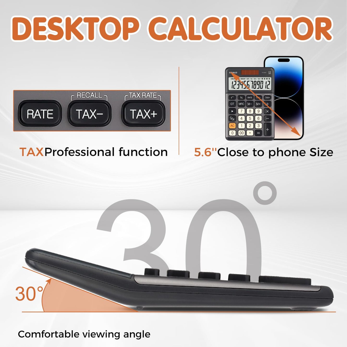 Pendancy Office Small Calculator Desktop with Tax+/- for Tax Calculation, 12 Digit Large LCD Display, Solar Battery Power, Durable Portable Design