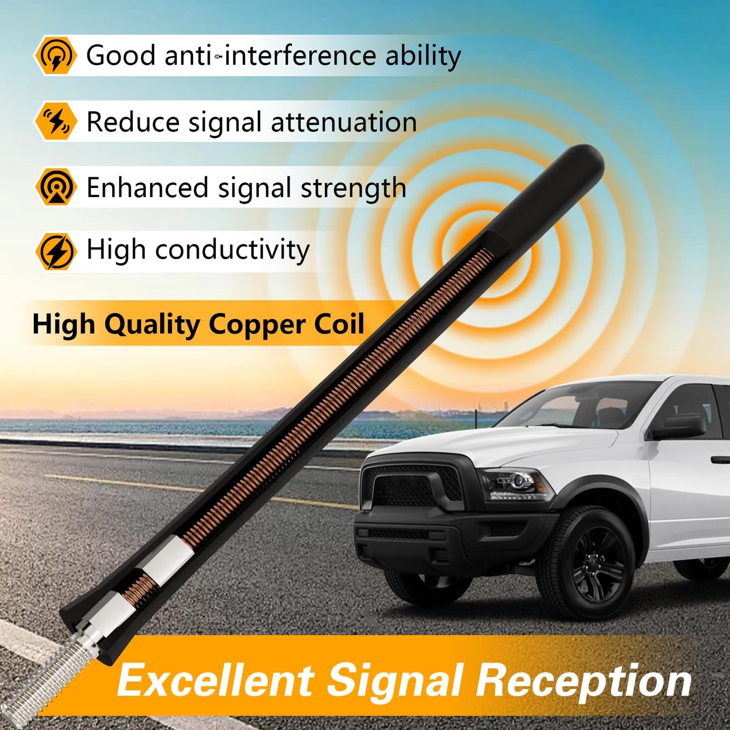 LQYLMY Short Rubber Antenna Compatible with Ram 1500 Dodge Jeep, 7" Car Wash Proof Flexible Rubber Aerial Antenna, Pickup Truck Radio Antenna Mast
