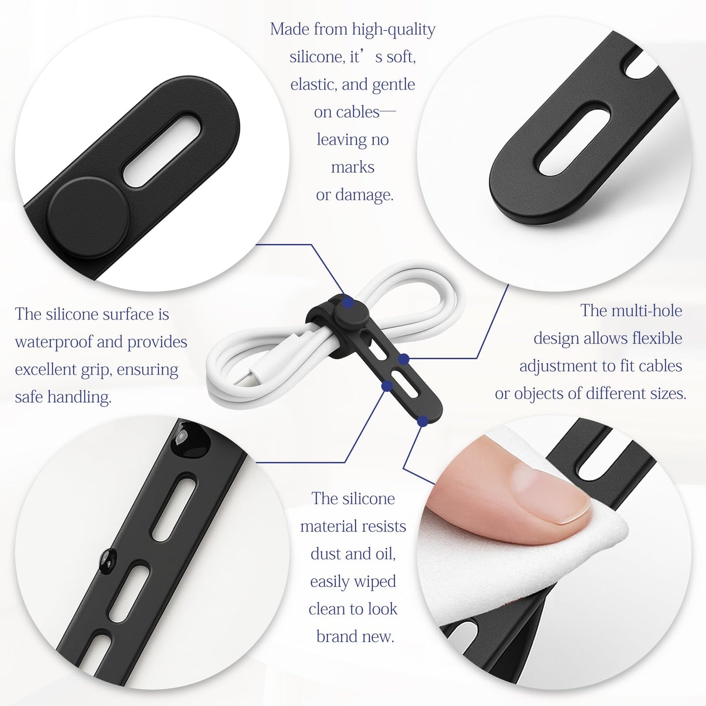 12-Pack Reusable Silicone Cable Ties - Adjustable Lock Buckle Cord Organizer Wraps for Travel, Home, and Office Wire Management