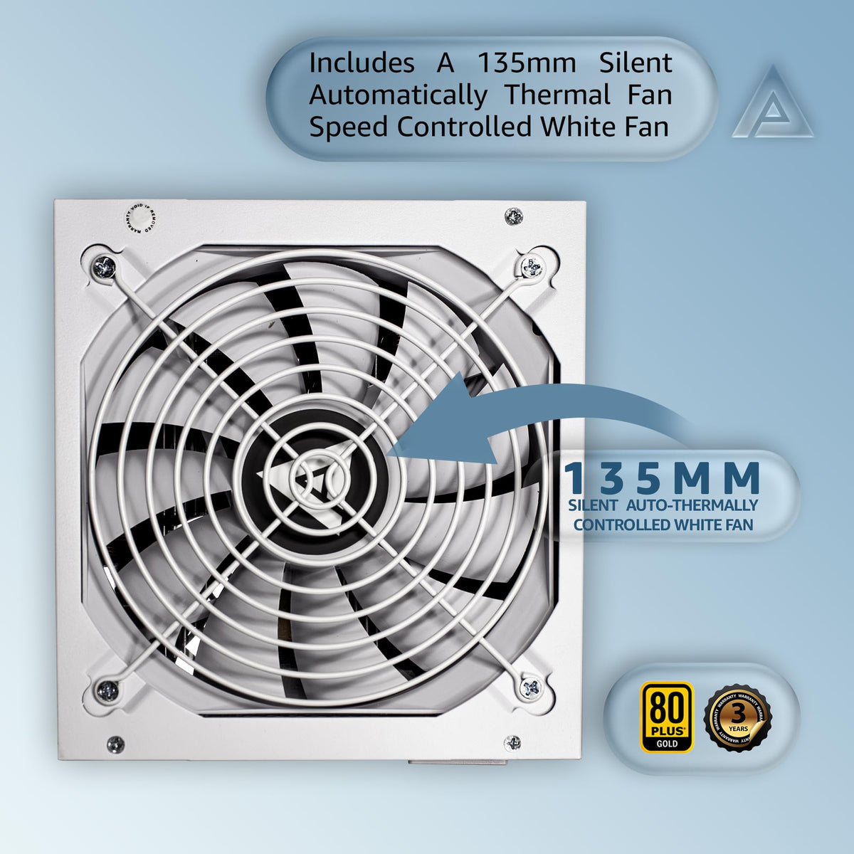 Apevia ATX-PR1000W-WH PCIE 5.0 & ATX 3.0 Prestige 1000W 80+ Gold Rated, PCIE 5.0 / Gen 5 12VHPWR Connector, Active PFC ATX Gaming Power Supply White