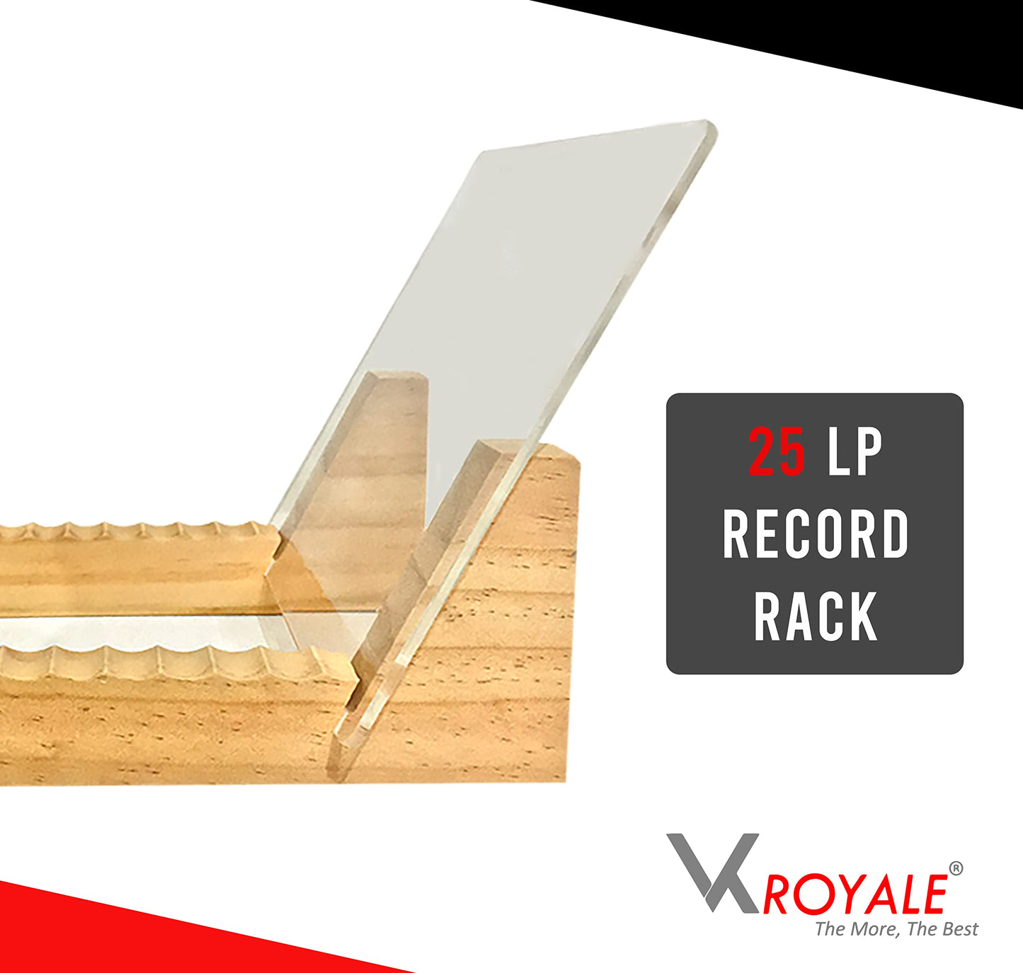 VK-Royal Vinyl Records Storage Holder Display Stand - Holds Up to 25 Turntable LP's Records Albums - Wood Stand, Rubber Grip pad and Clear Acrylic