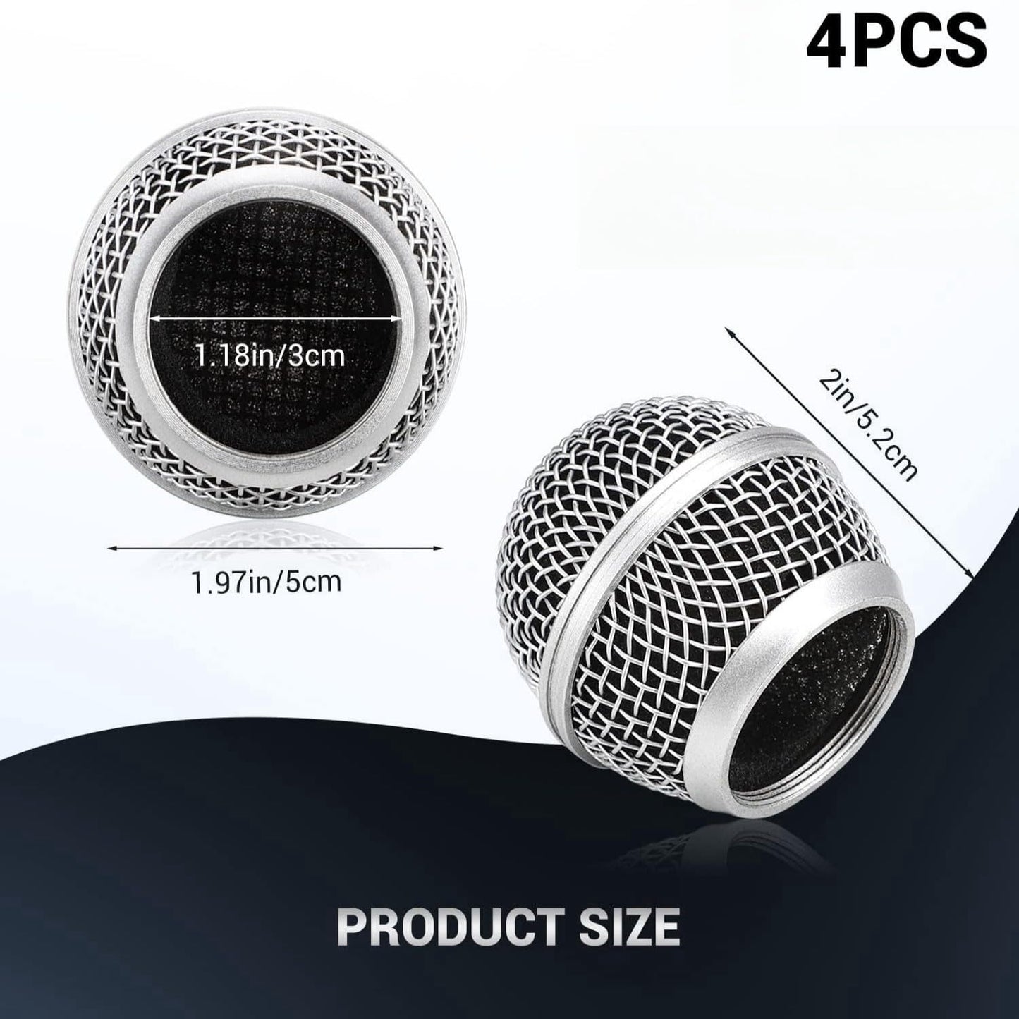 4 PCS Replacement Grilles for Shure Wired and Wireless SM58, Beta58A, SV100 Microphones, Microphone Grille Ball with Inner Foam, Steel Mesh Microphone