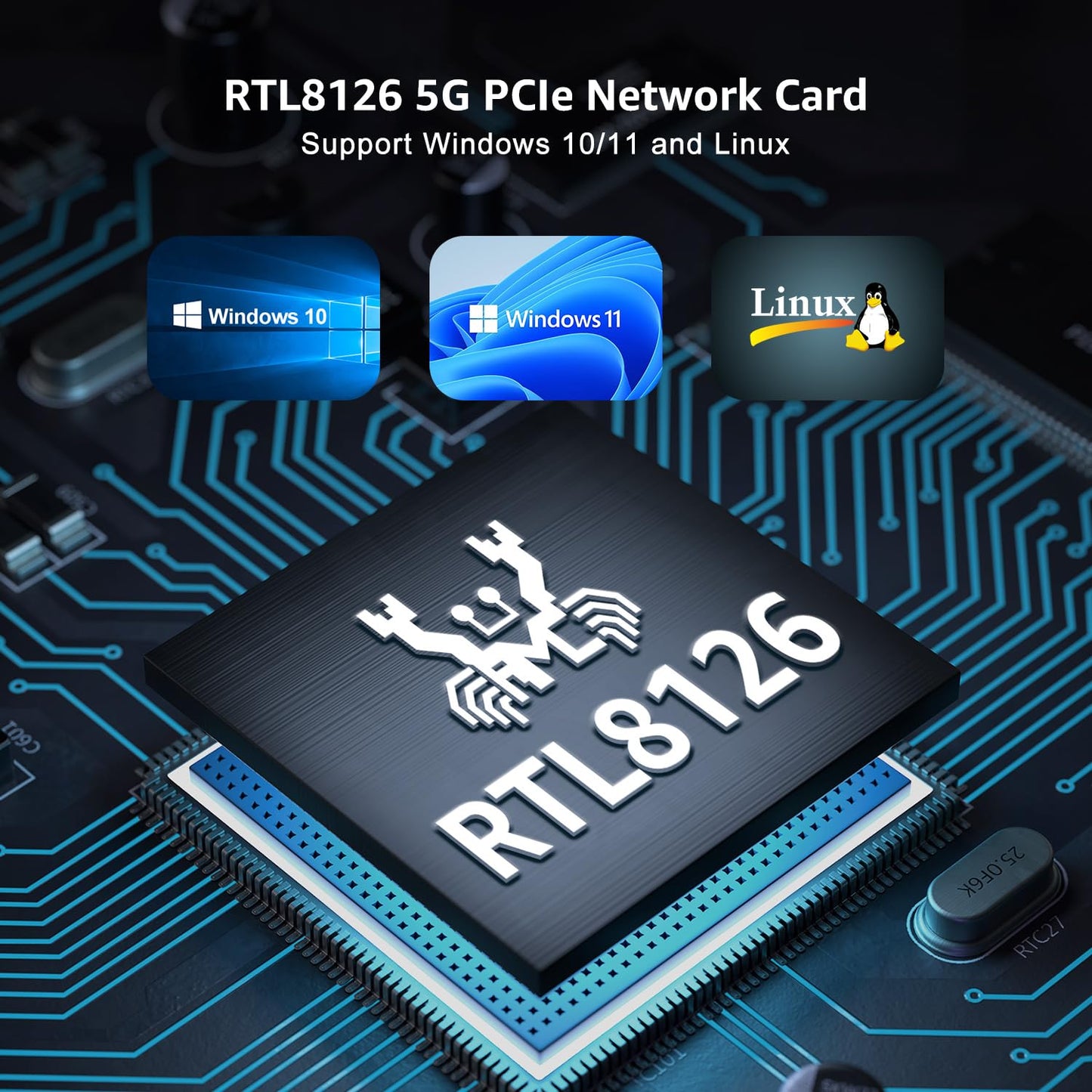5Gb Base-T Network Card, Realtek RTL8126 Controller, NICGIGA 5G PCIe Ethernet Adapter Support WOL, 5Gbe RJ45 Port NIC Card, Windows10/11/Windows