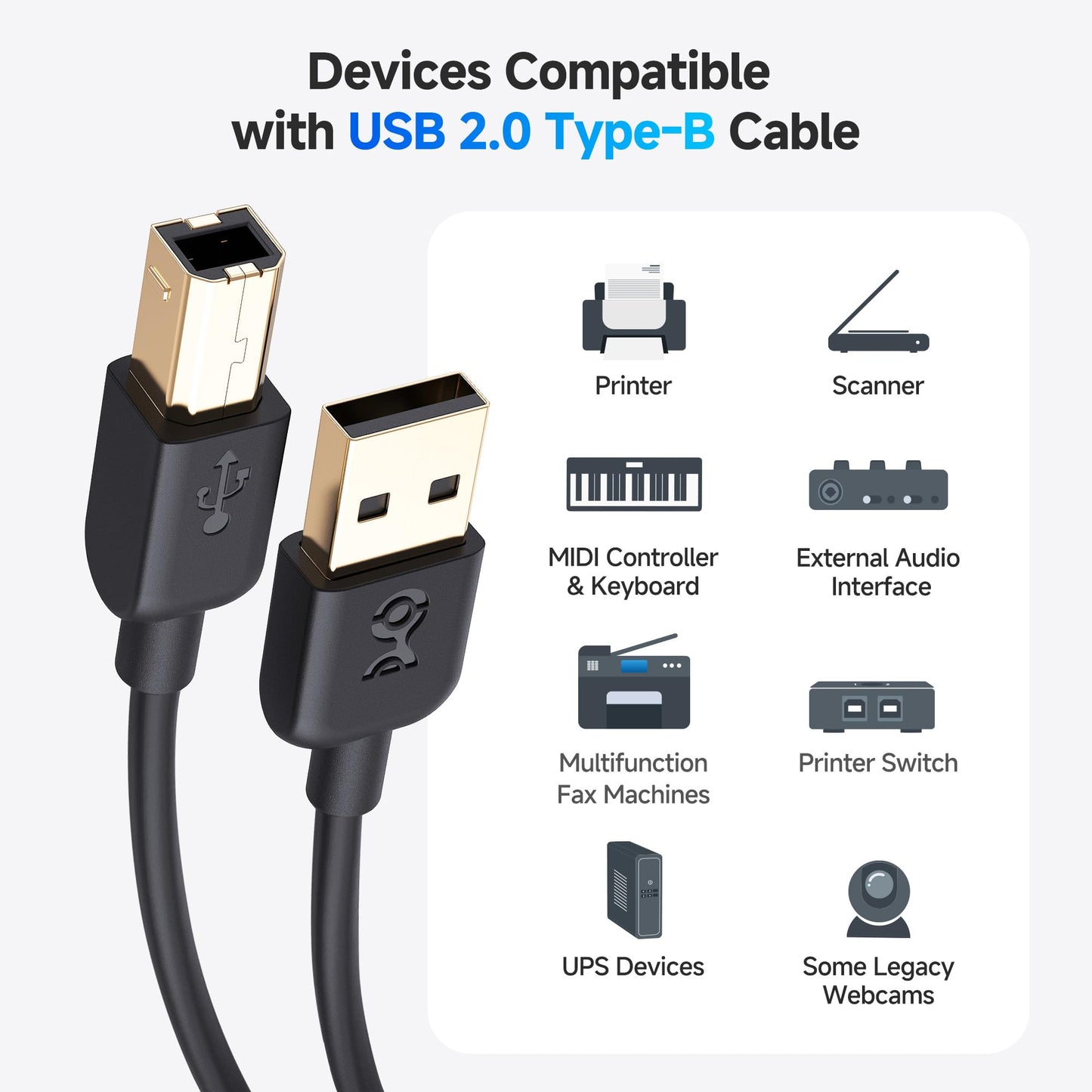 Cable Matters 3-Pack USB Printer Cable - 6ft, USB A to B Cable, Compatible with Printer, External Hard Drive, Audio Interface, Scanner, MIDI