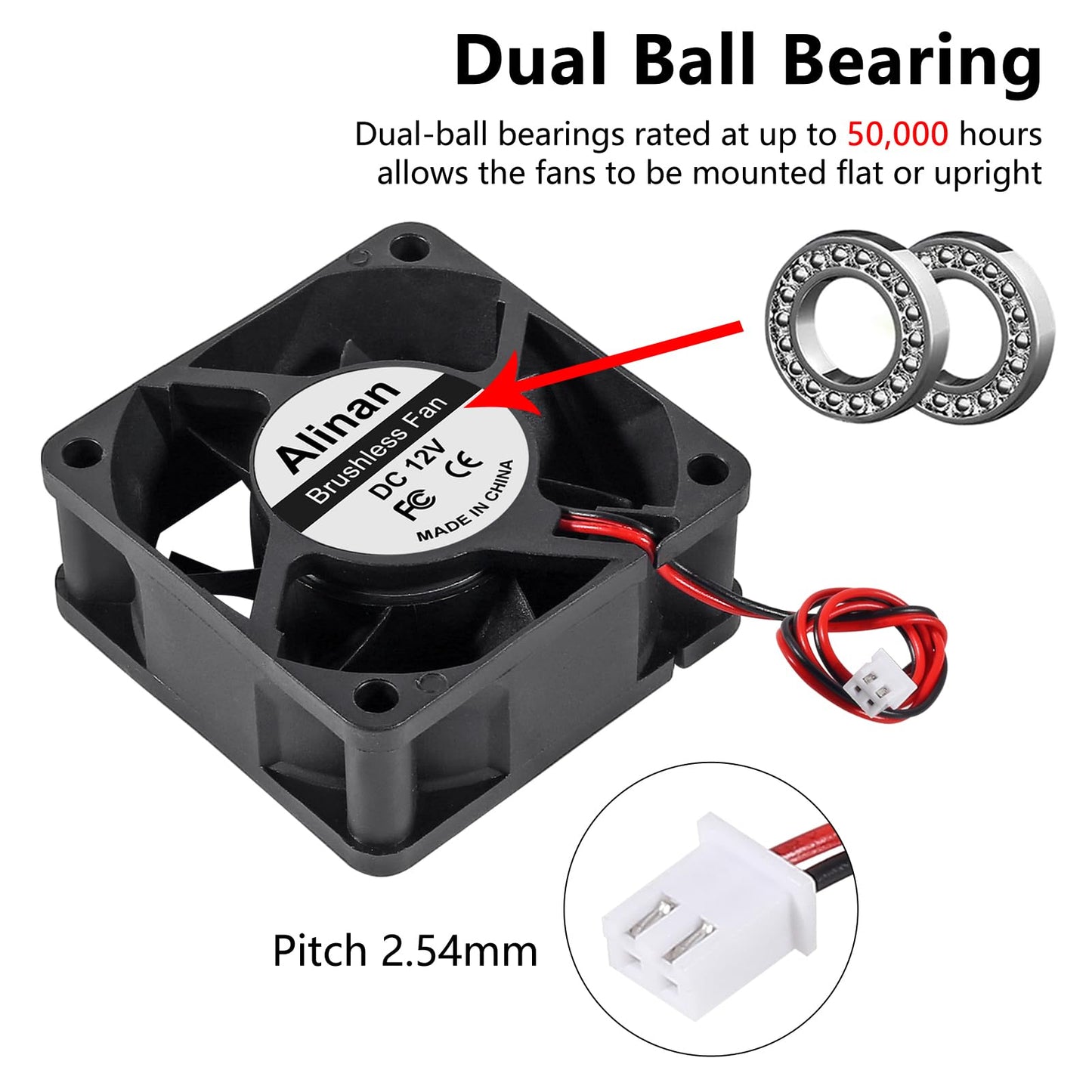 Alinan 4pcs 6025 60mm x 25mm 12V Dual Ball Bearings Brushless Fan 2Pin DC Cooling Exhaust Fan for Radiator DIY Air Exhaust Vent Cooling