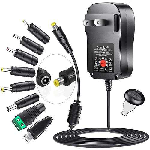 SoulBay 36W Universal AC Adapter 3V 4.5V 5V 6V 7.5V 9V 12V Multi Voltage Switching DC Power Supply Transformer with 8 Adapters for Household…