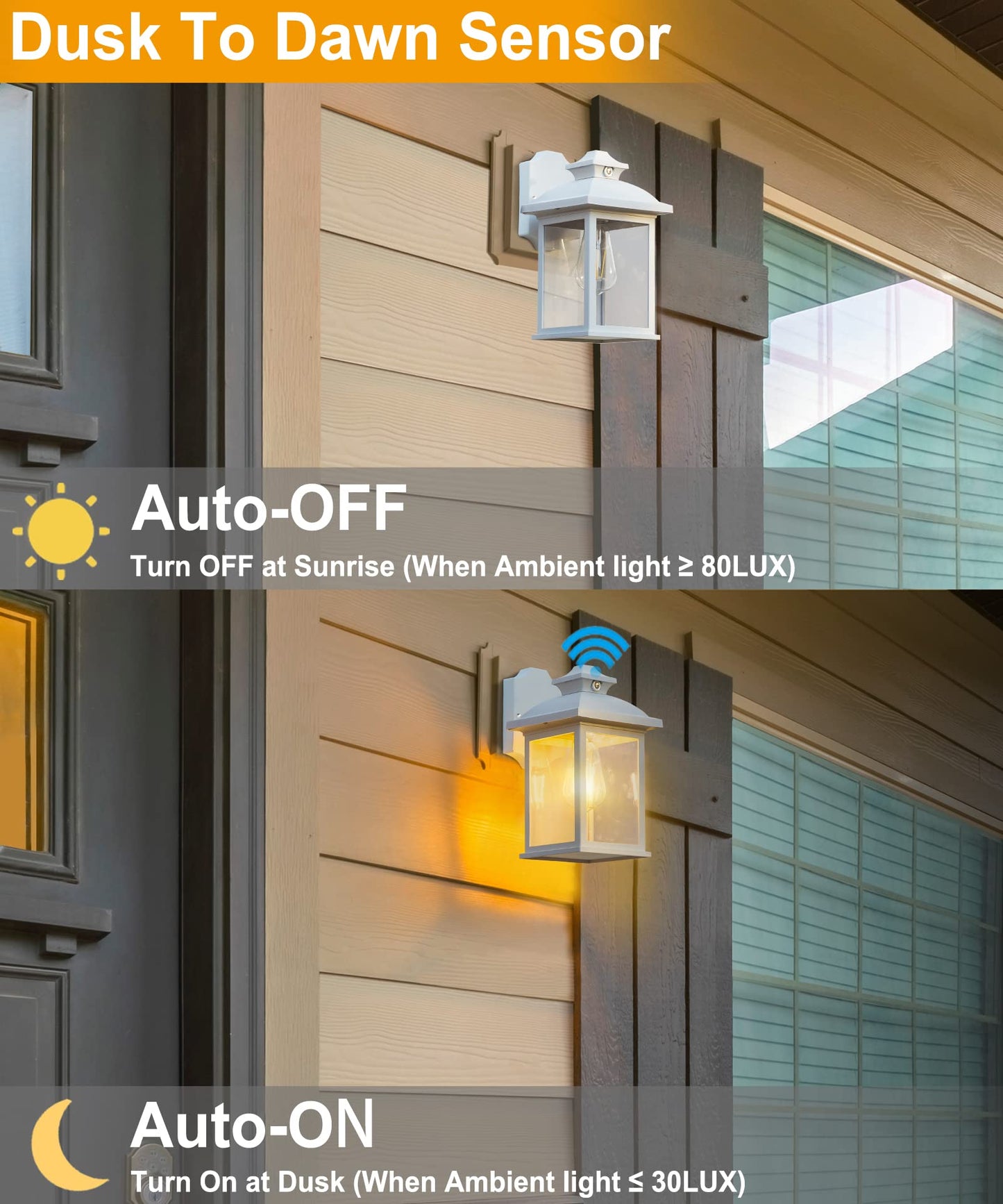 FUDESY Dusk to Dawn Sensor Outdoor Wall Lanterns, Exterior Wall Sconce Porch Light Fixture with E26 Socket 3000K LED Edison Filament Bulb Included