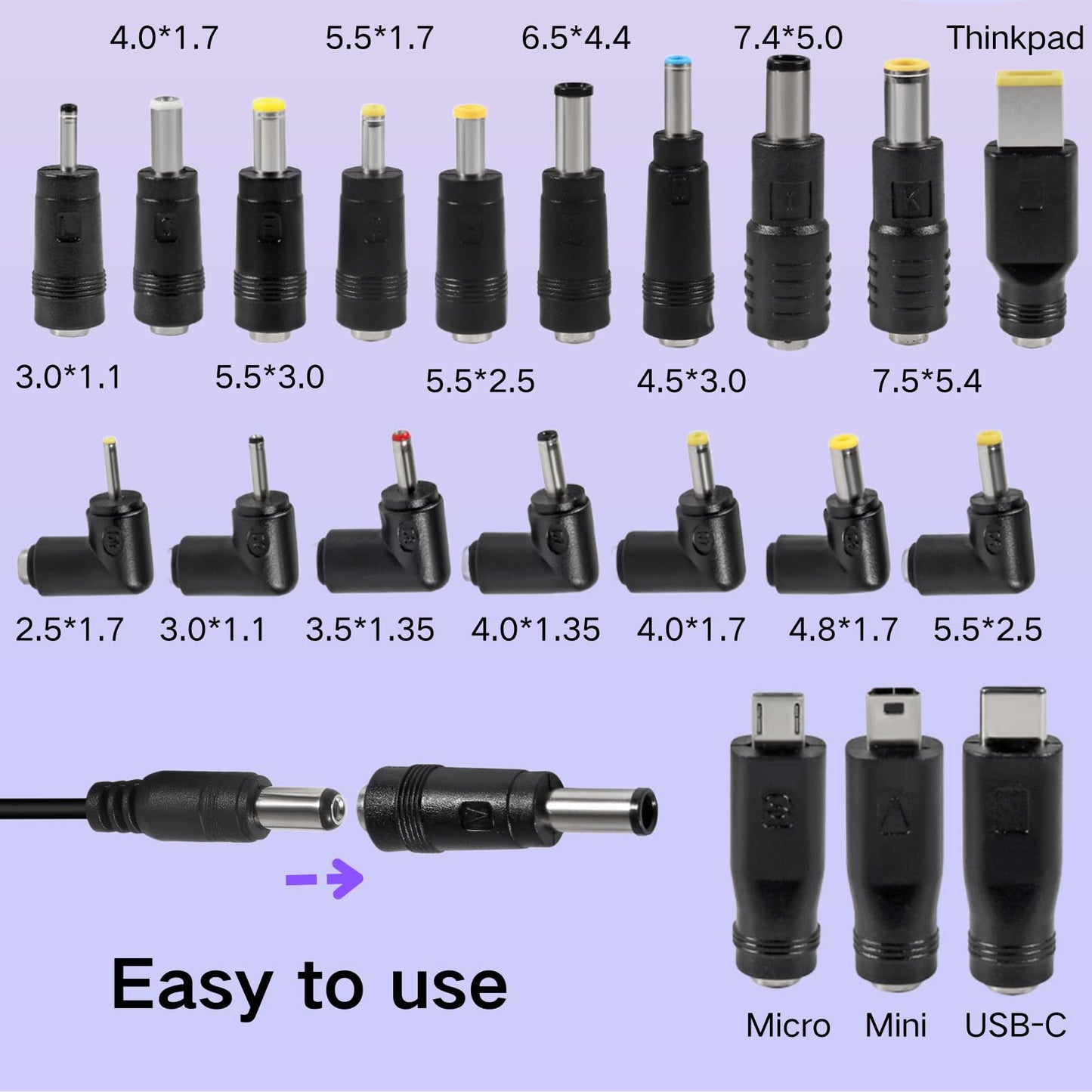 MELIFE USB to DC 5V Power Cord, Universal DC 5.5x2.1mm Plug Jack Charging Cable with 20 Connector Tips, 3.3ft USB C to DC Adapter Compatible with 5V