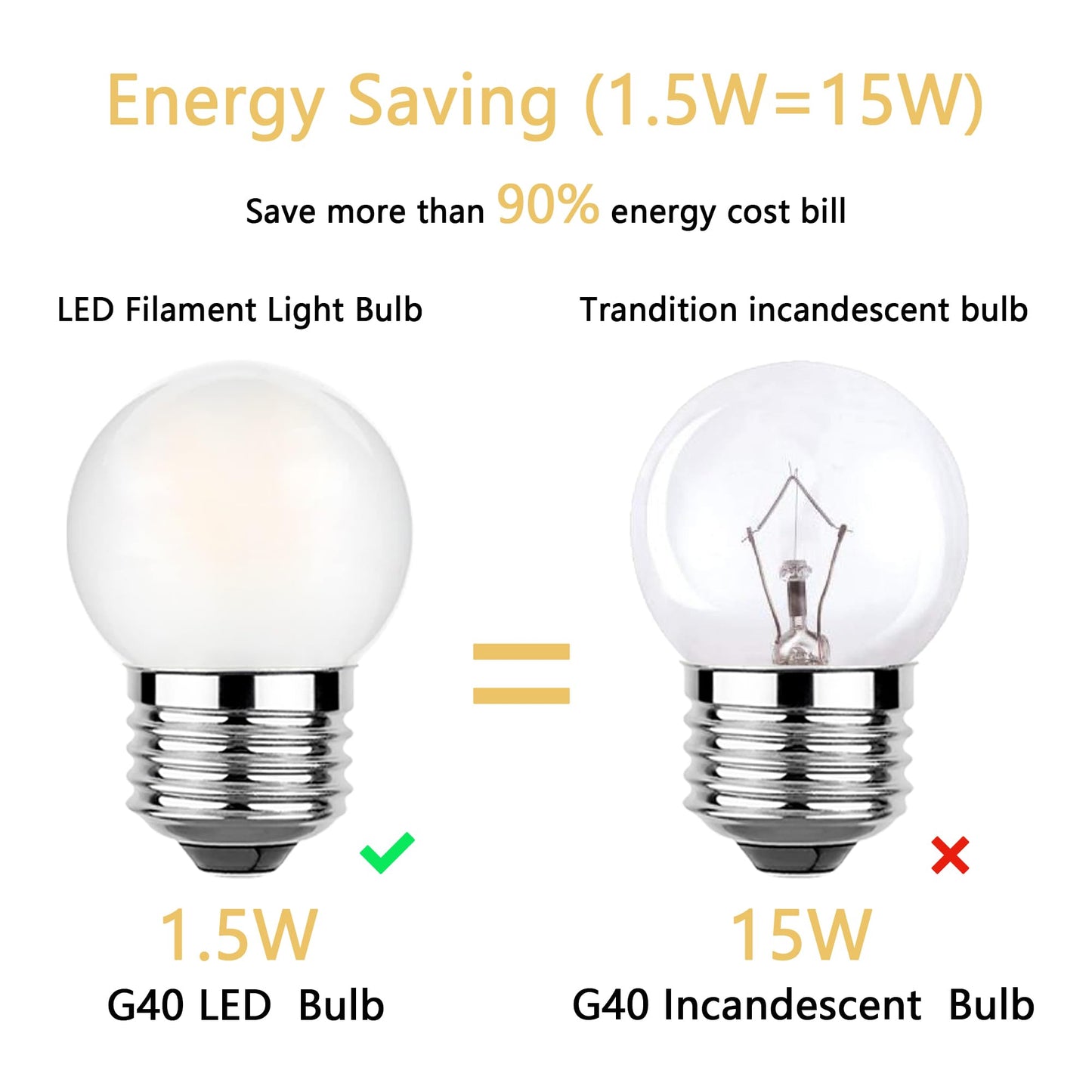 Sevici G40 Night Light Bulb 1.5W E26 4-Pack 2700K Warm Glow