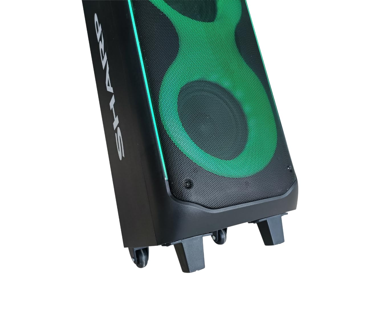 Sharp PS-935 Party Speaker System with Microphone - Bluetooth Portable Loud Speaker - Luggage-Style Handle and Wheels!