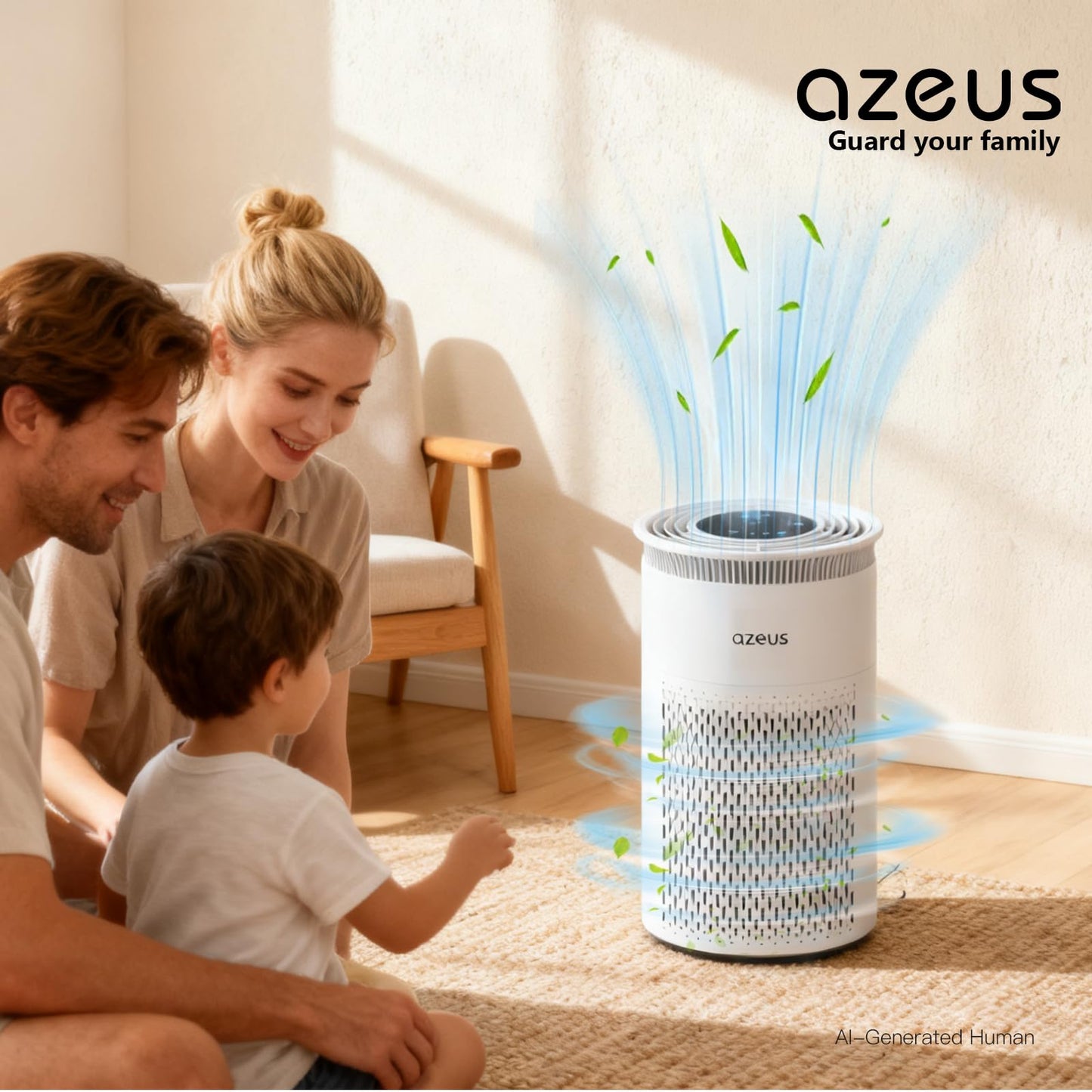 AZEUS Air Purifier C8 for Home Bedroom Office, HEPA Filter Air Cleaner with Activated Carbon, Captures Dust Pet Dander Smoke Odors, Medium Room Air