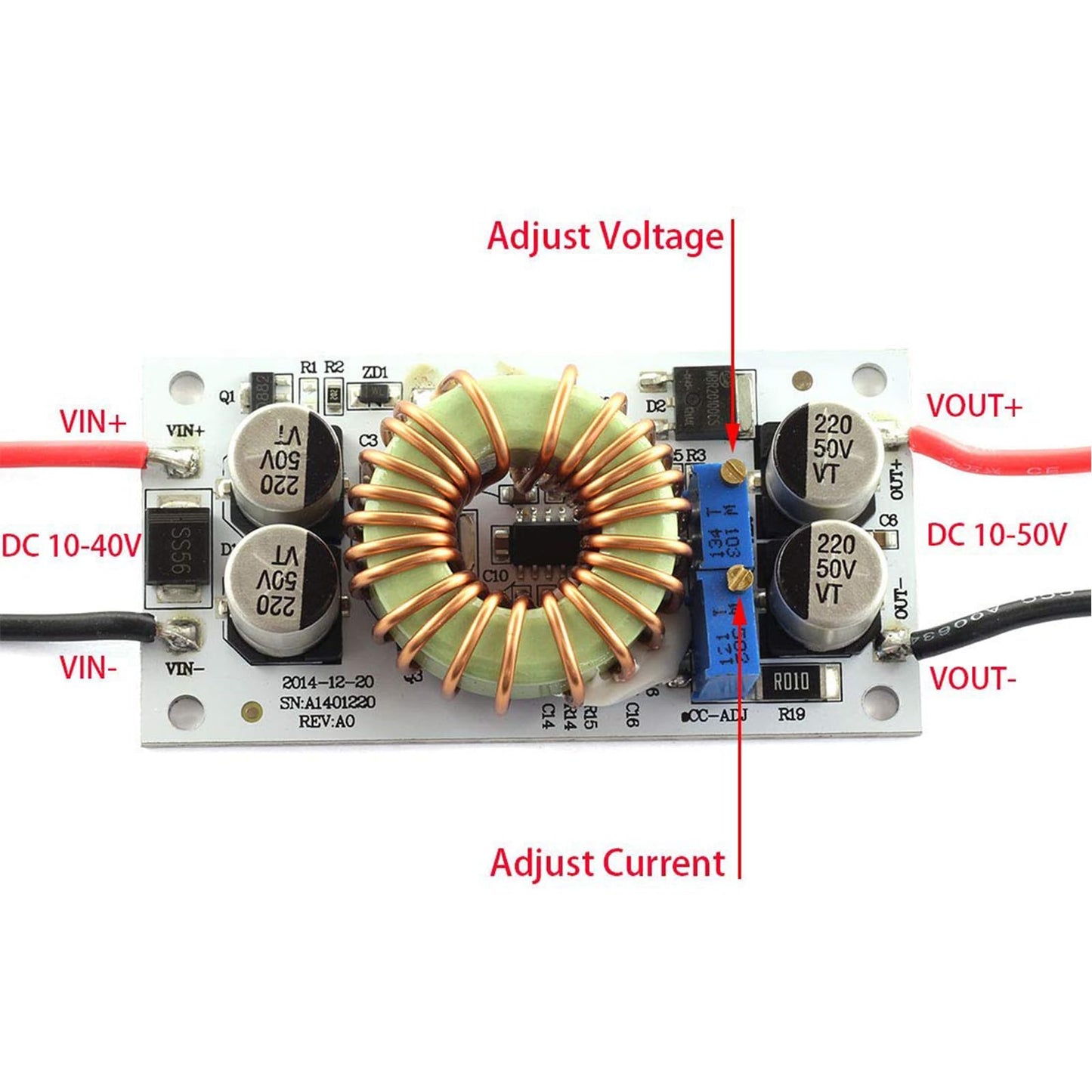 2 Packs 250W DC-DC Boost Converter Module - 10-40V to 10-50V Adjustable, 6A 150kHz Constant Voltage/Current Power Module