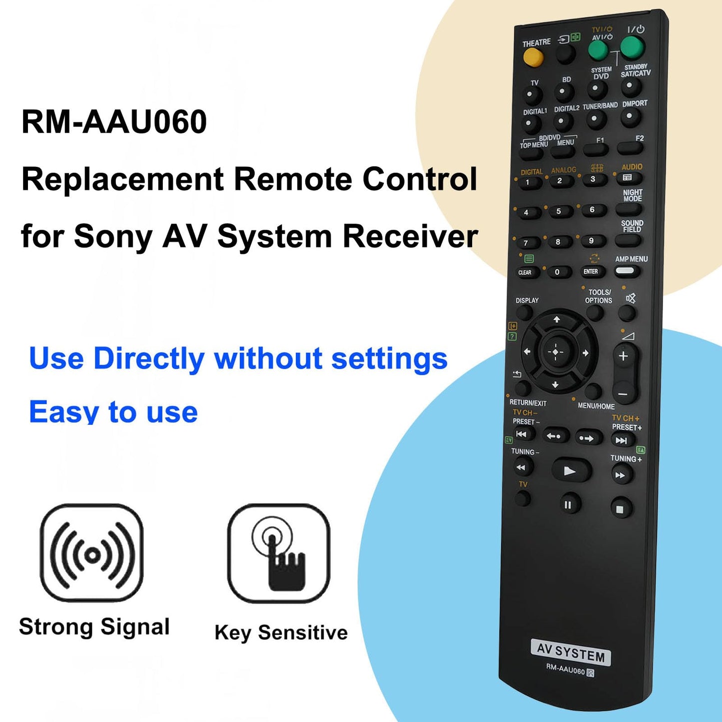 Replacement Remote Control Fit for RM-AAU060 STR-KS360 STR-KS360S STR-V505 STR-DG500 STR-DG600 STR-K1600 SA-WFS3 HT-SS360 for Sony AV System Receiver