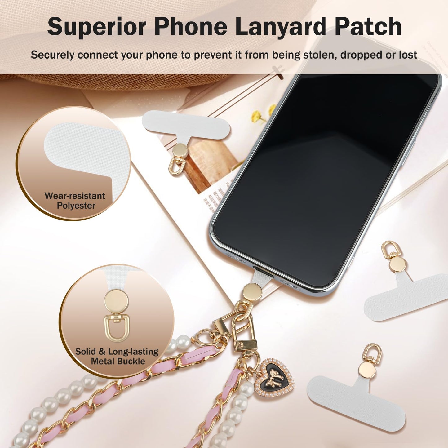 TiMOVO Phone Tether Tab Rotatable 360°, 4 Pack Cell Phone Lanyard Patch for Phone Strap, Anti-Theft Phone Tether Tab for iPhone 16, 15 & Most