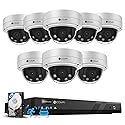 4COVR 16 Channel PoE Security Camera System 4K, 8Pcs 5X Optical Motorized Zoom IK10 Vandal-Proof 8MP Wired IP Dome Camera for Business, IP67 & AI