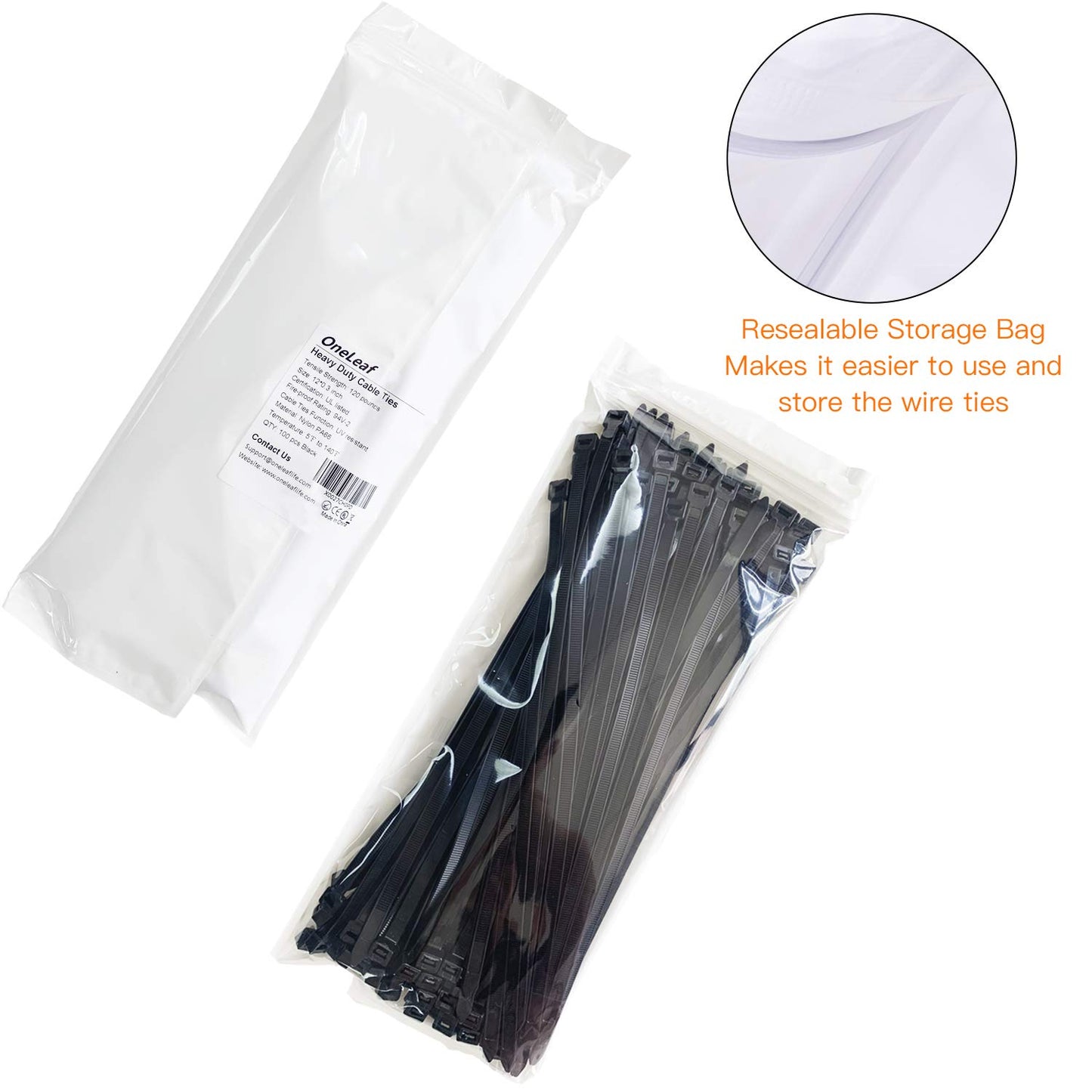 OneLeaf Cable Ties 12 Inch Heavy Duty Zip Ties with 120 Pounds Tensile Strength for Multi-Purpose Use, Self-Locking UV Resistant Nylon Tie Wraps