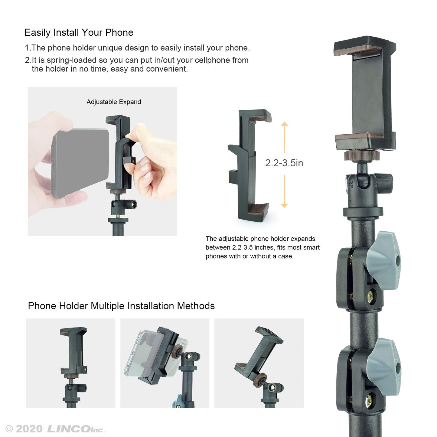 Selfie Stick & Tripod LINCO, Integrated, Portable All-in-One Professional, Heavy Duty, Lightweight, Bluetooth Remote for Apple & Android Devices