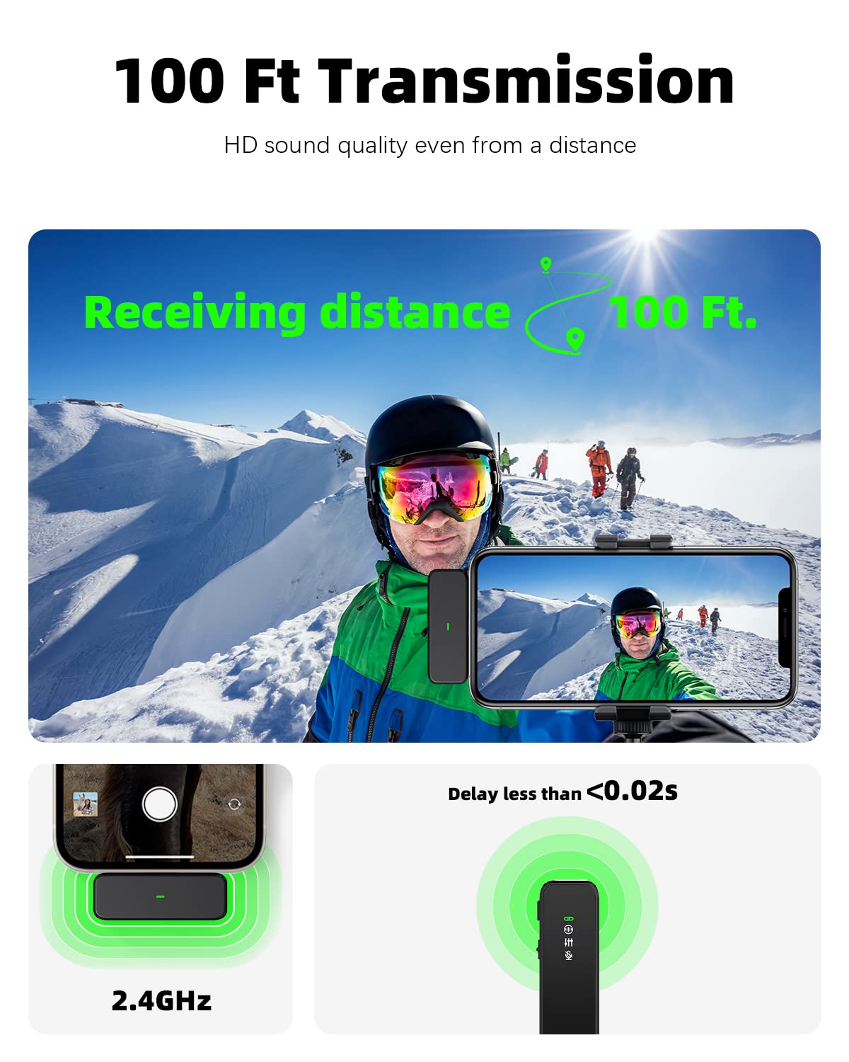 Rythflo Wireless Lavalier Microphone for iPhone 15 & Android with Noise Cancellation, 100ft Transmission, 18H Battery Life, USB Type-C Wireless Lapel