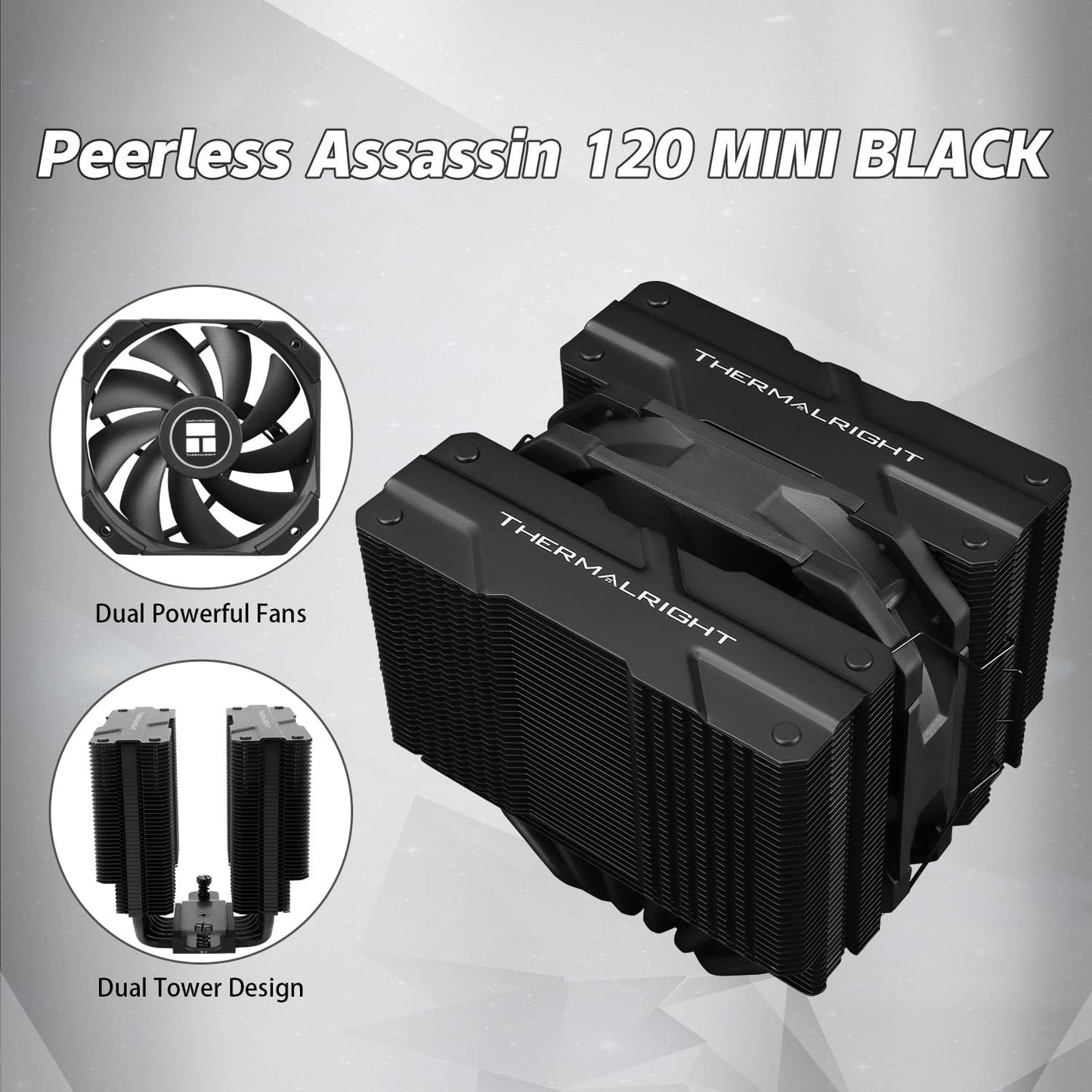 Thermalrlght Peerless Assassin 120 MINI Black CPU Air Cooler, 6 Heat Pipes Dual Towers Cooler, with Dual TL-D12B PWM Fans, Desktop PC Cooler for Intel