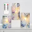 GORGE MOMENT Blue Violet Hydrangea Flameless Candles LED Flicker with Remote DIM Love Theme Summer Spring Decorative Glass Decor Wedding Date Proposal