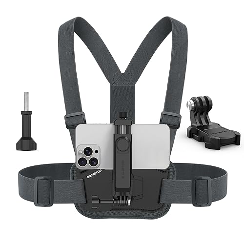 Sametop Phone Chest Mount Harness Holder Mobile Phone Strap Clip Compatible with iPhone Samsung GoPro 13/12/11/10/9/8 DJI Osmo and Most Cell Phones