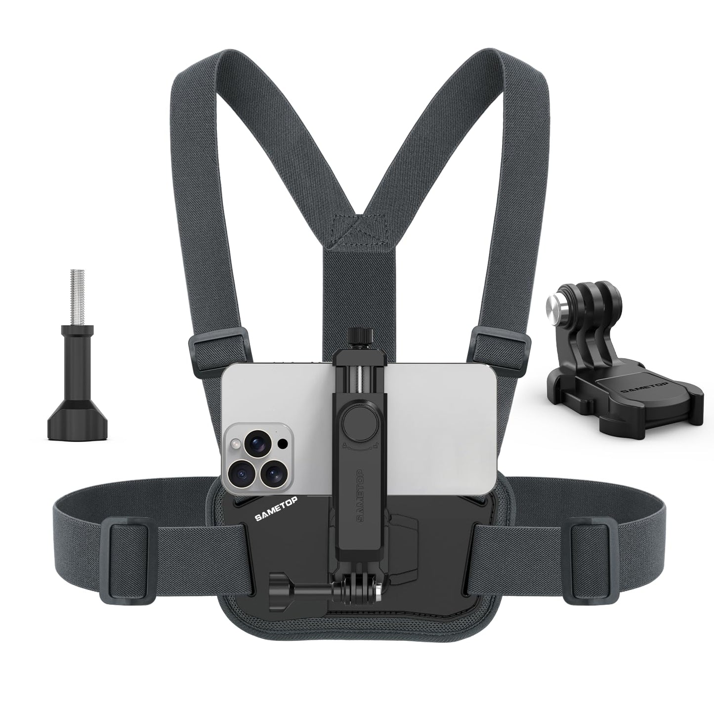 Sametop Phone Chest Mount Harness Holder Mobile Phone Strap Clip Compatible with iPhone Samsung GoPro 13/12/11/10/9/8 DJI Osmo and Most Cell Phones